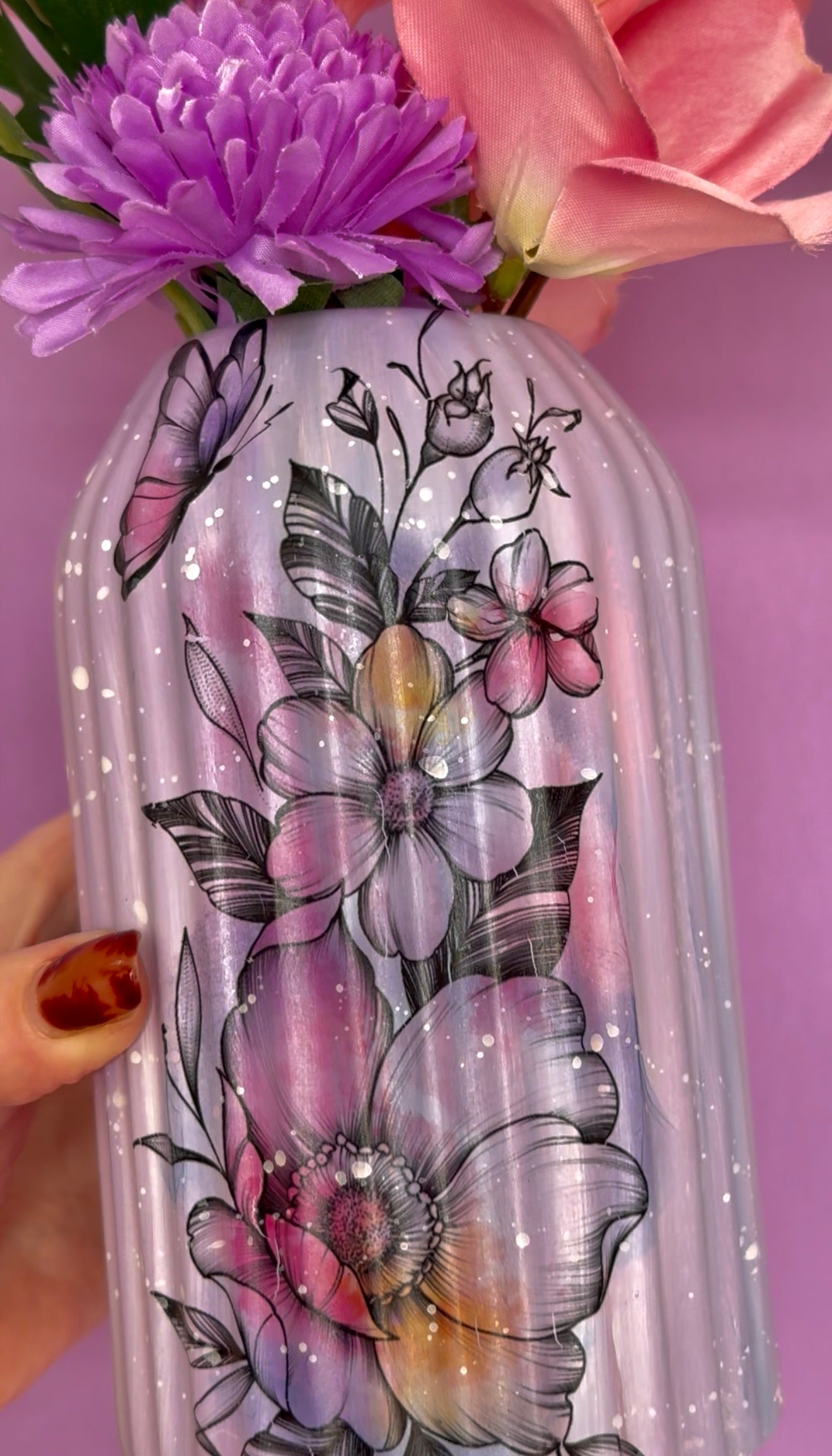 Lilac Butterfly Flower Ceramic Vase