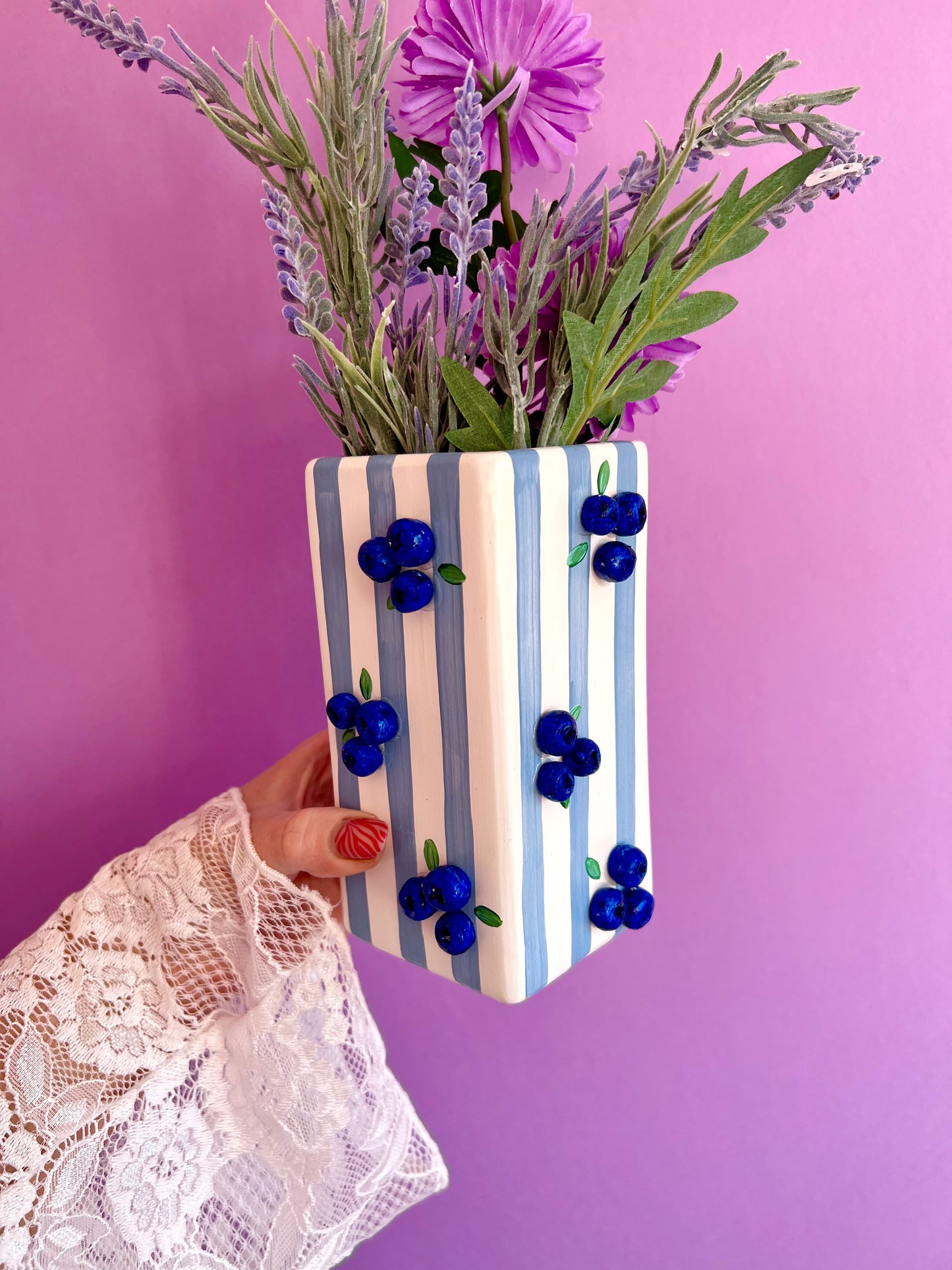 Blueberry Stripe Ceramic Vase