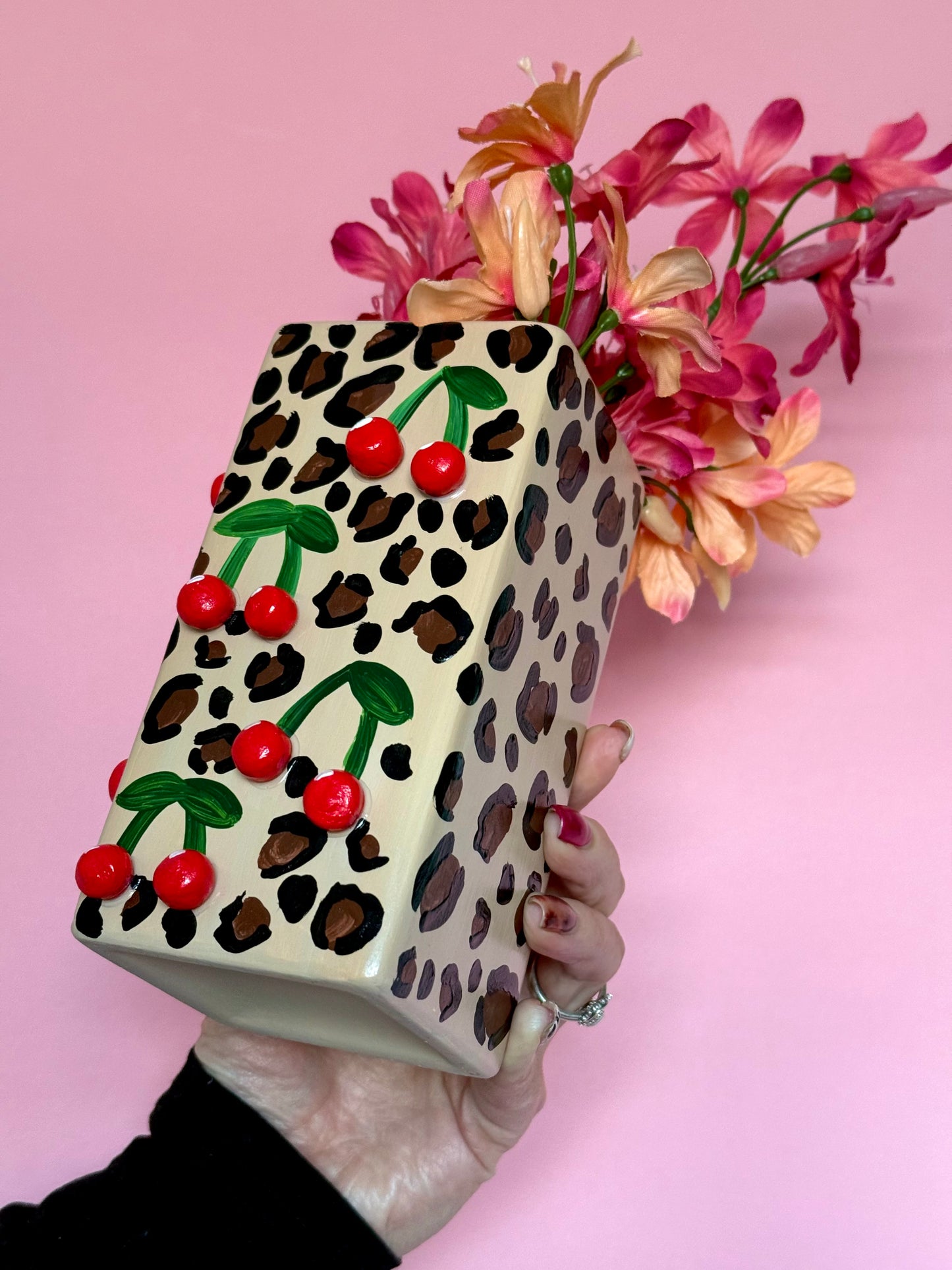 Leopard Mini Cherries Ceramic Vase
