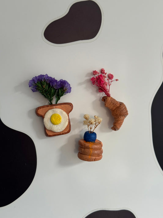 Brunch Tiny Vase Set Egg on Toast, Blubbery Pancakes & Croissant (dried flowers included)