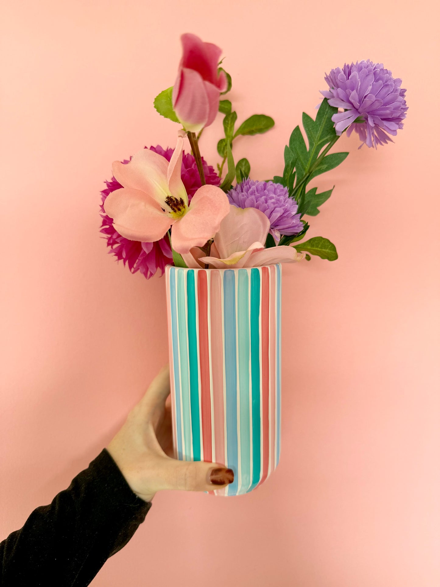 Candyfloss Stripe Ceramic Vase Hand Painted