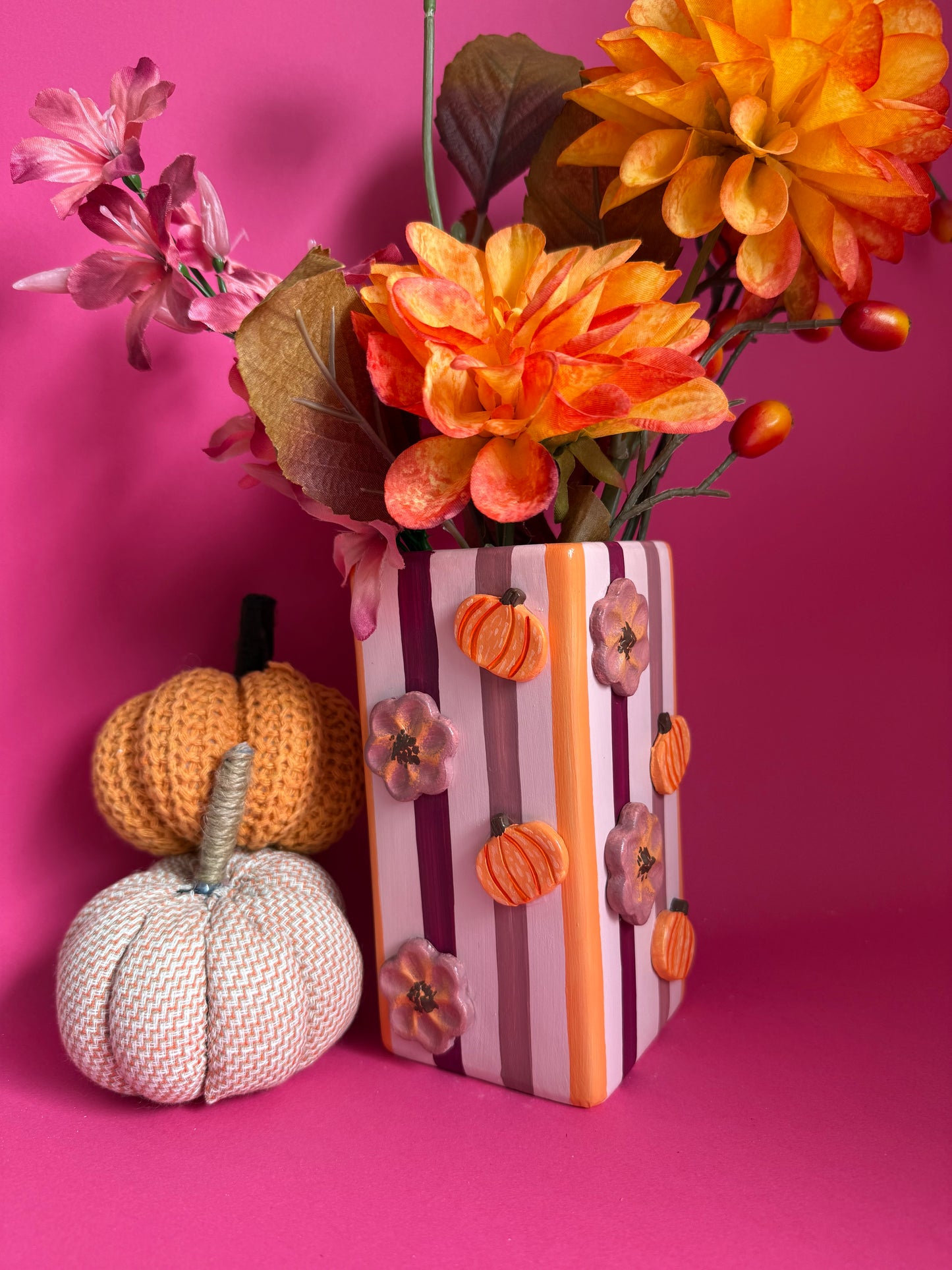 Floral Pumpkins Stripe Ceramic Vase