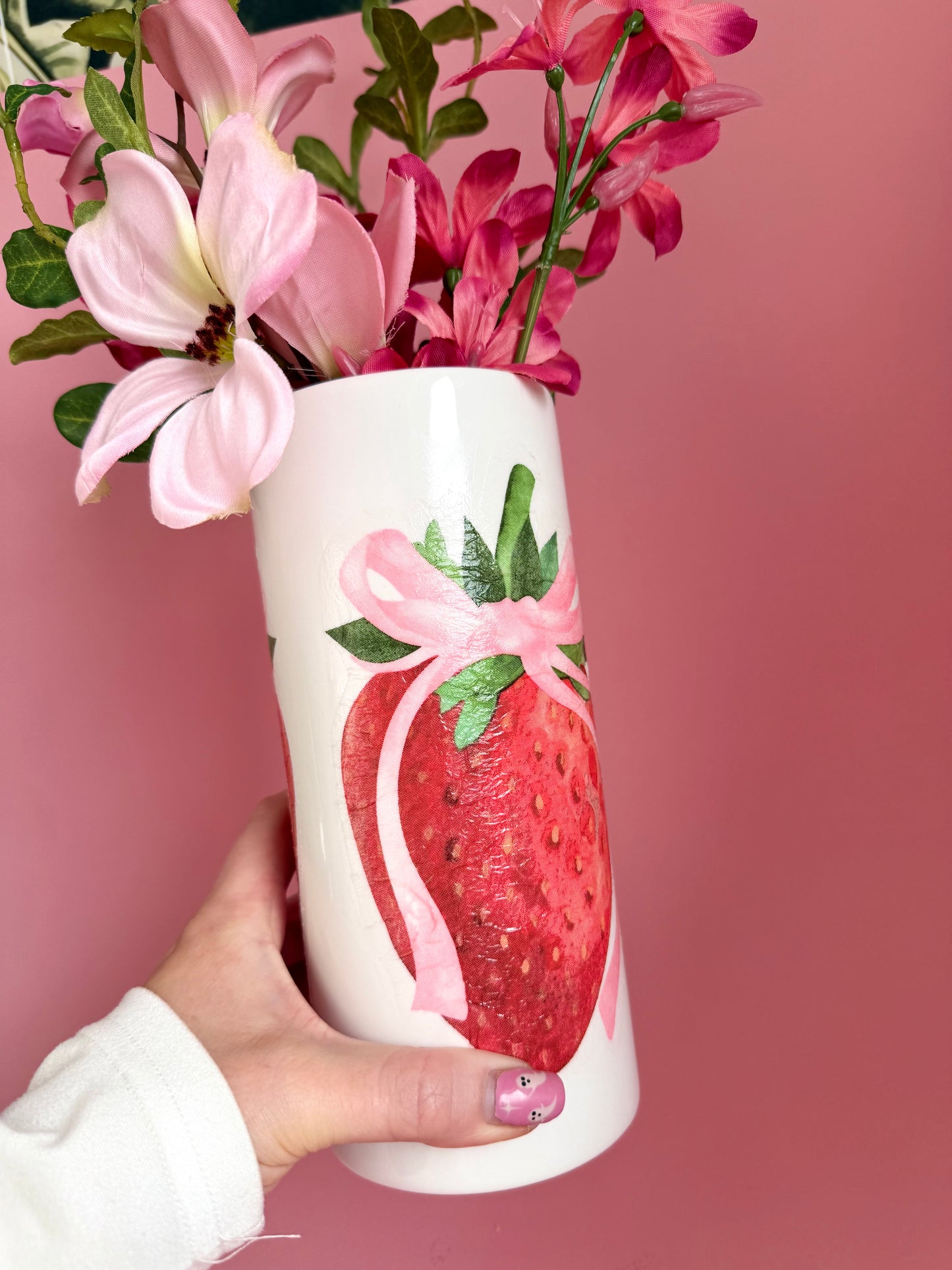 Strawberry Tall Ceramic Vase Decoupage