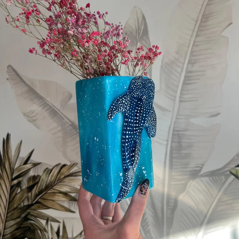 Made to Order Whale Shark Ceramic Vase Ocean Themed Blue Clay Gift Handmade