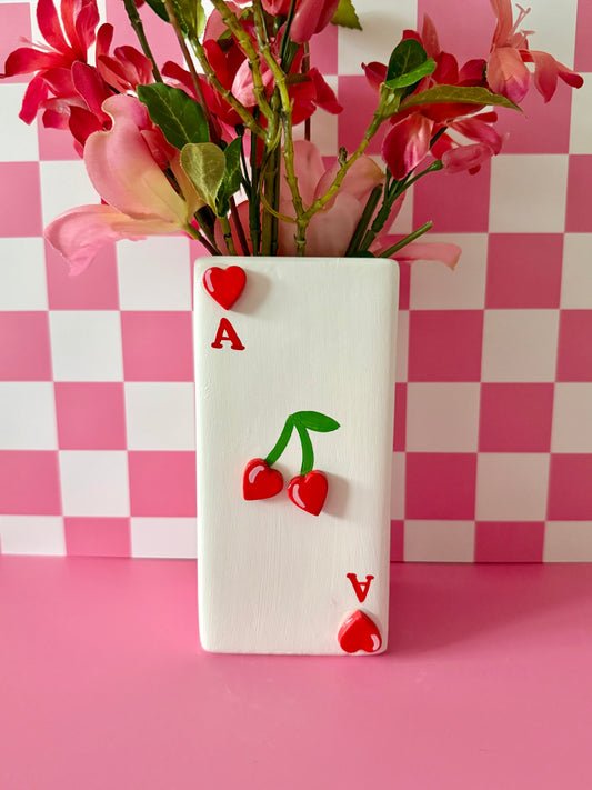 Playing Card Cherry Ceramic Vase