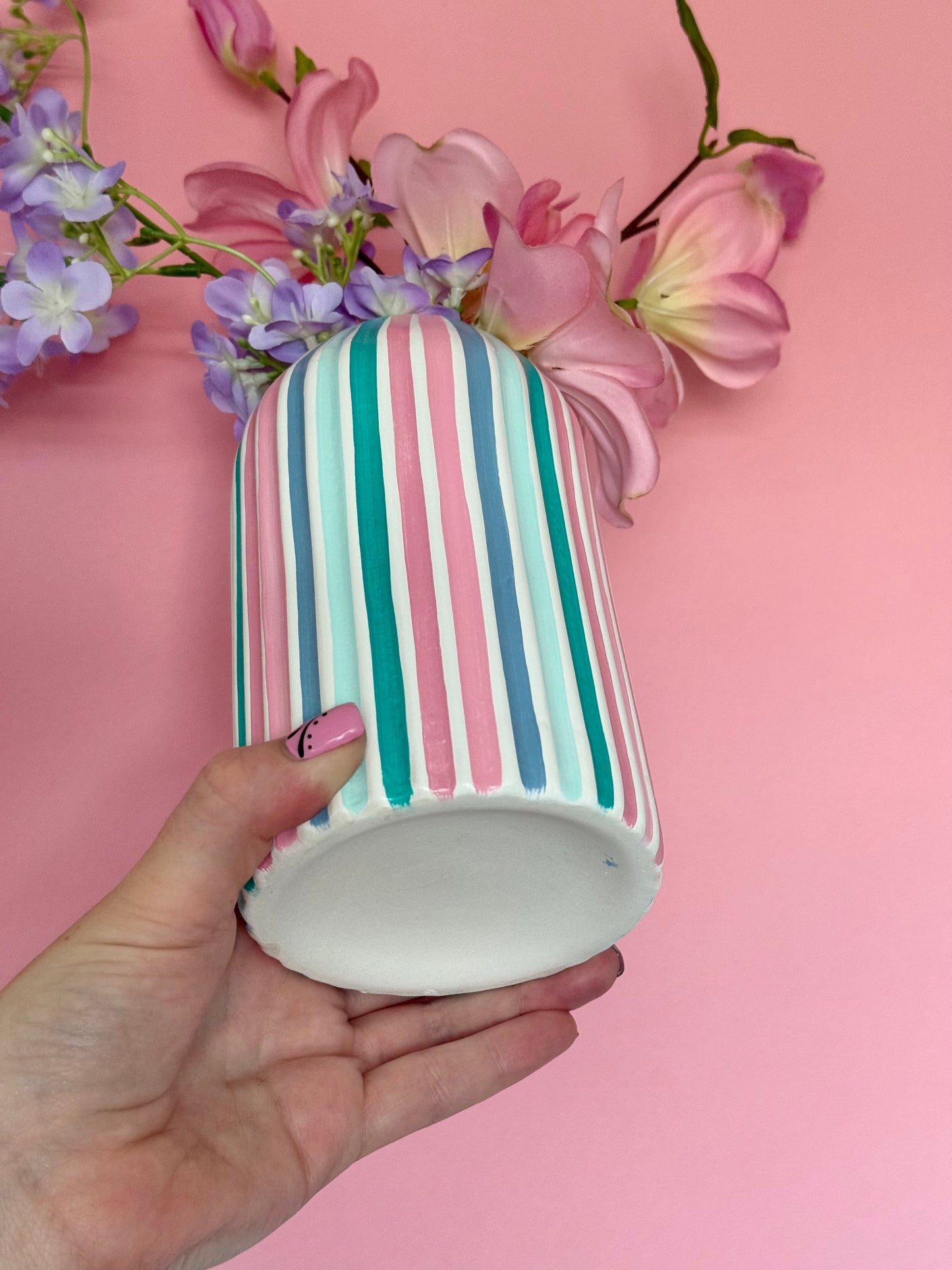 Candyfloss Stripe Ceramic Vase Hand Painted