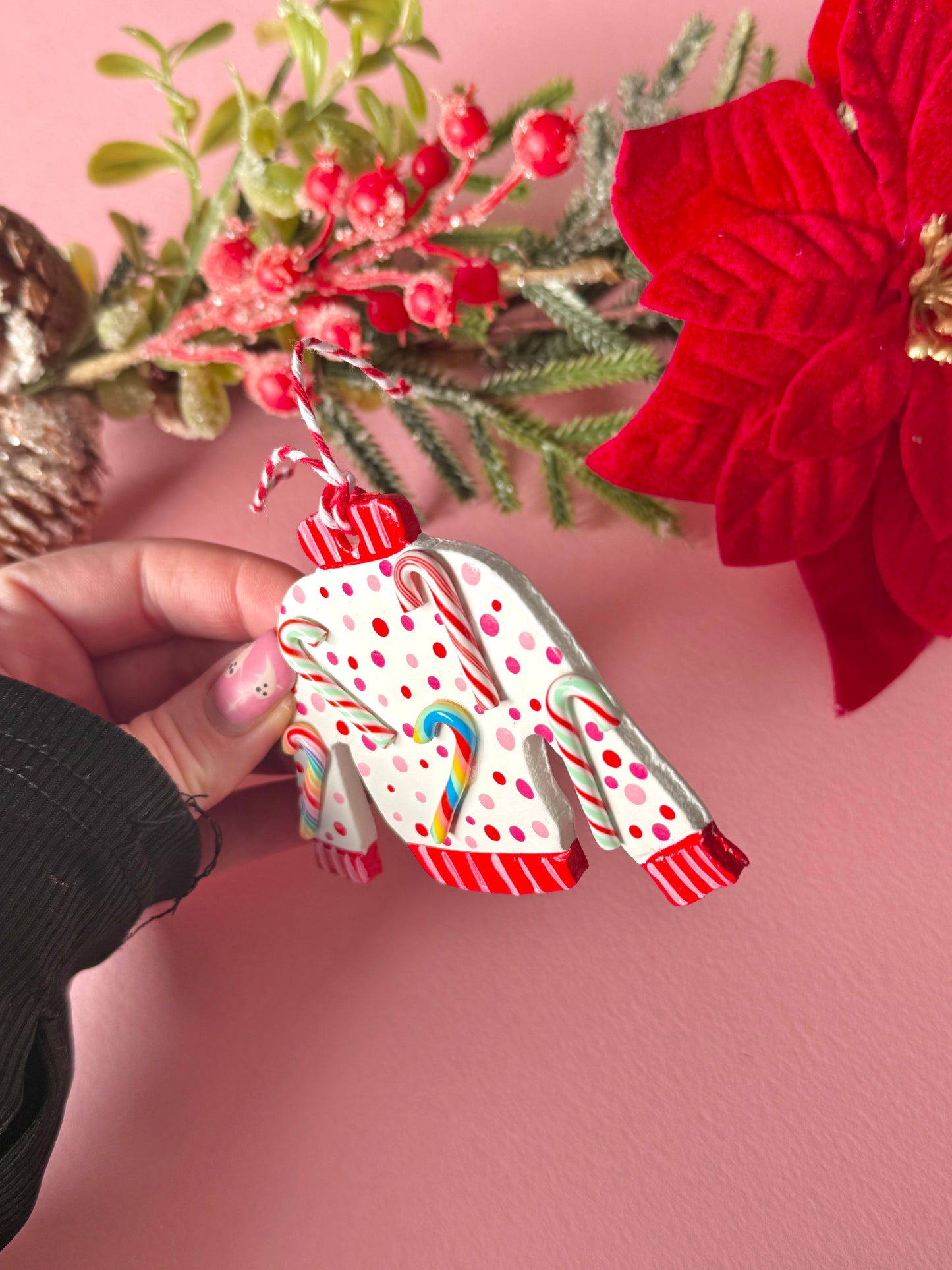 Candy Cane Christmas Jumper Bauble Tree Decoration
