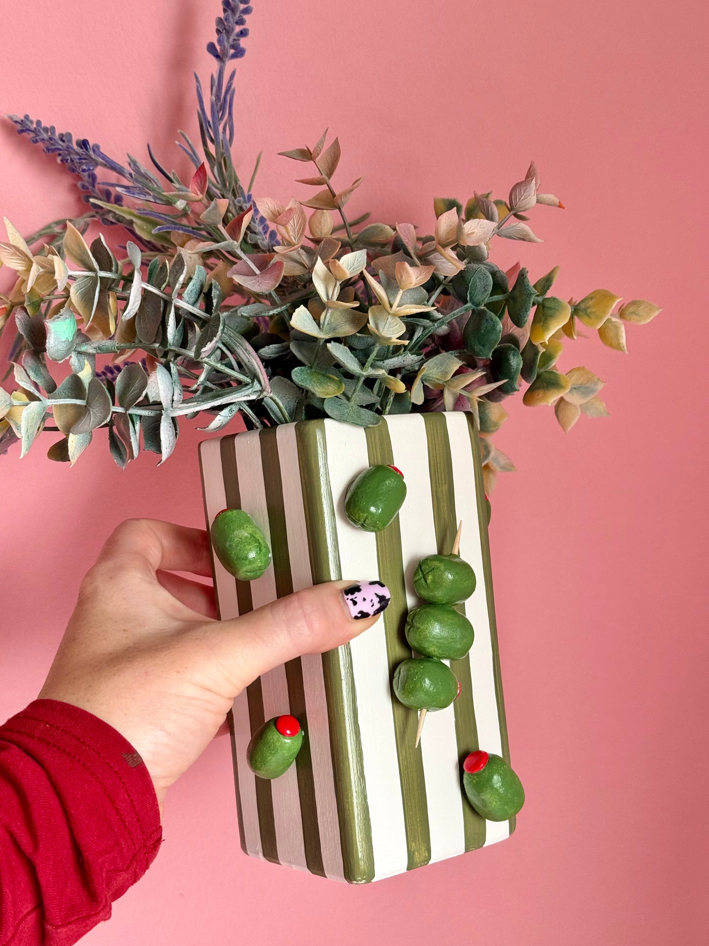 Olive Stripe Ceramic Vase