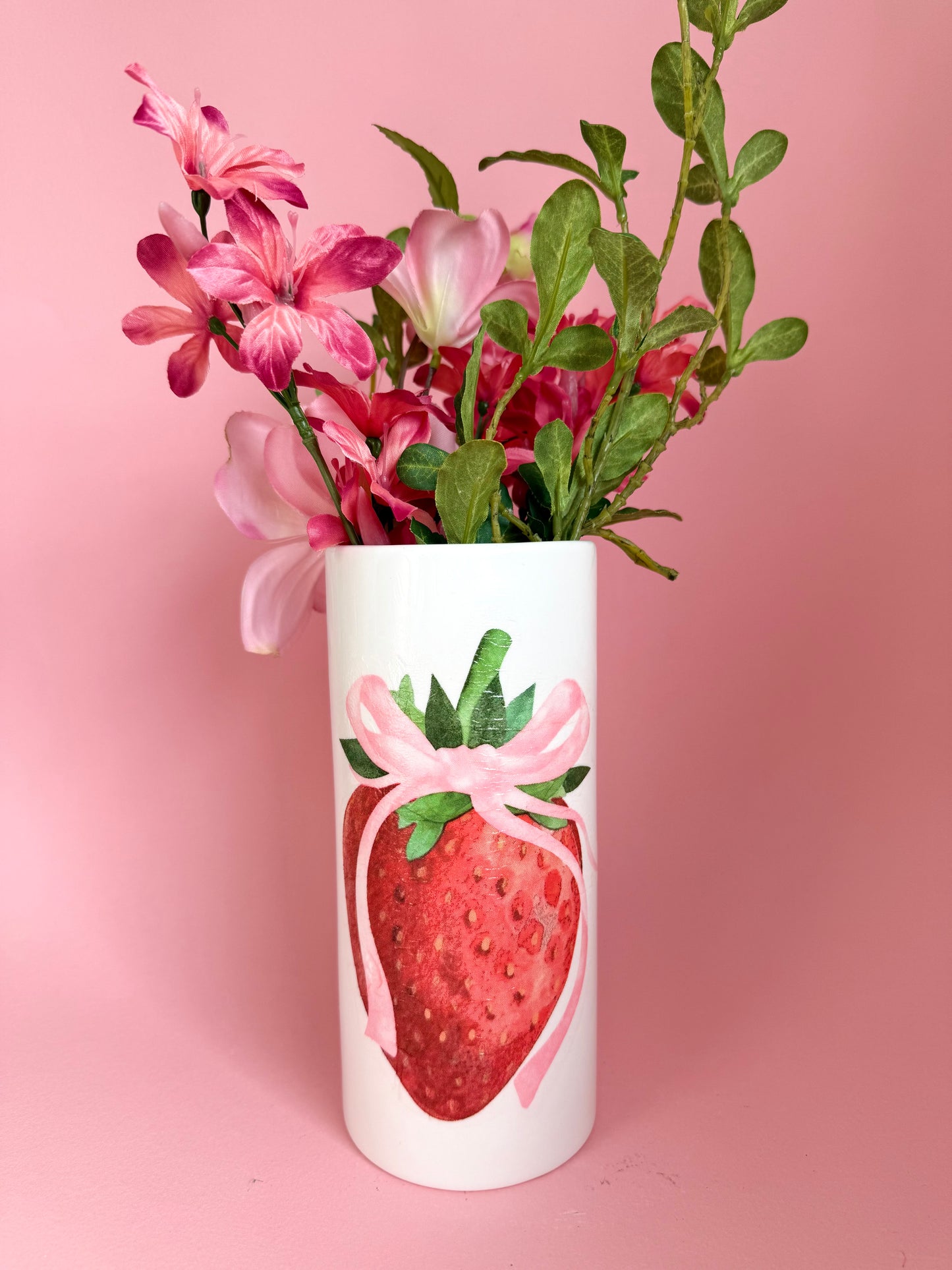 Strawberry Tall Ceramic Vase Decoupage