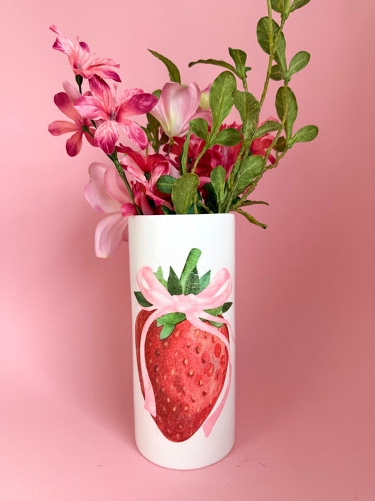 Strawberry Tall Ceramic Vase Decoupage
