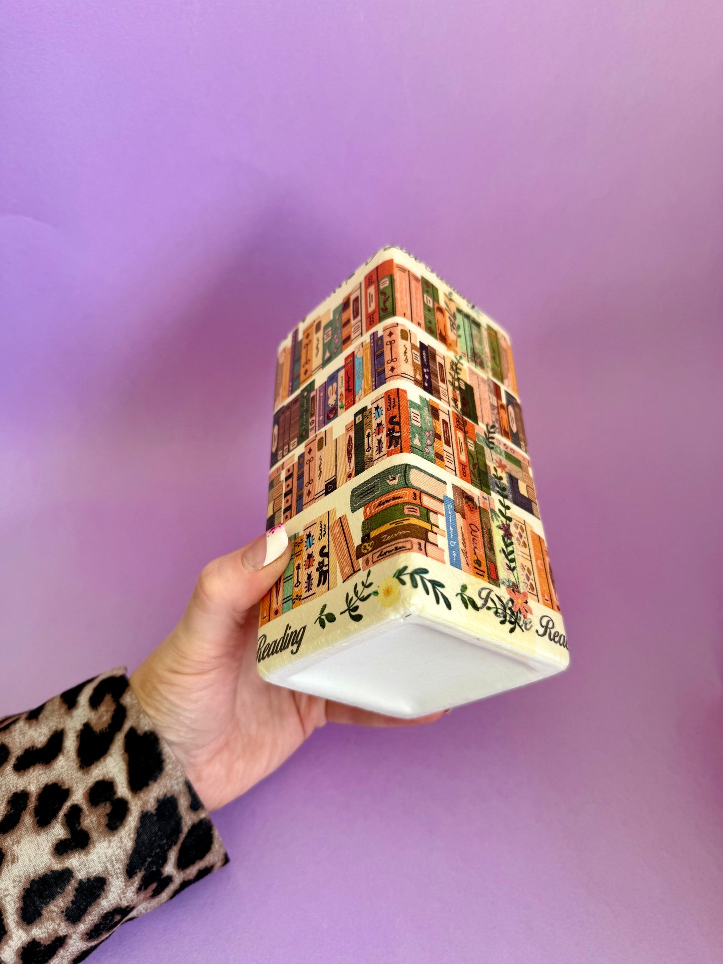 Cosy Library Book Ceramic Vase Decoupage