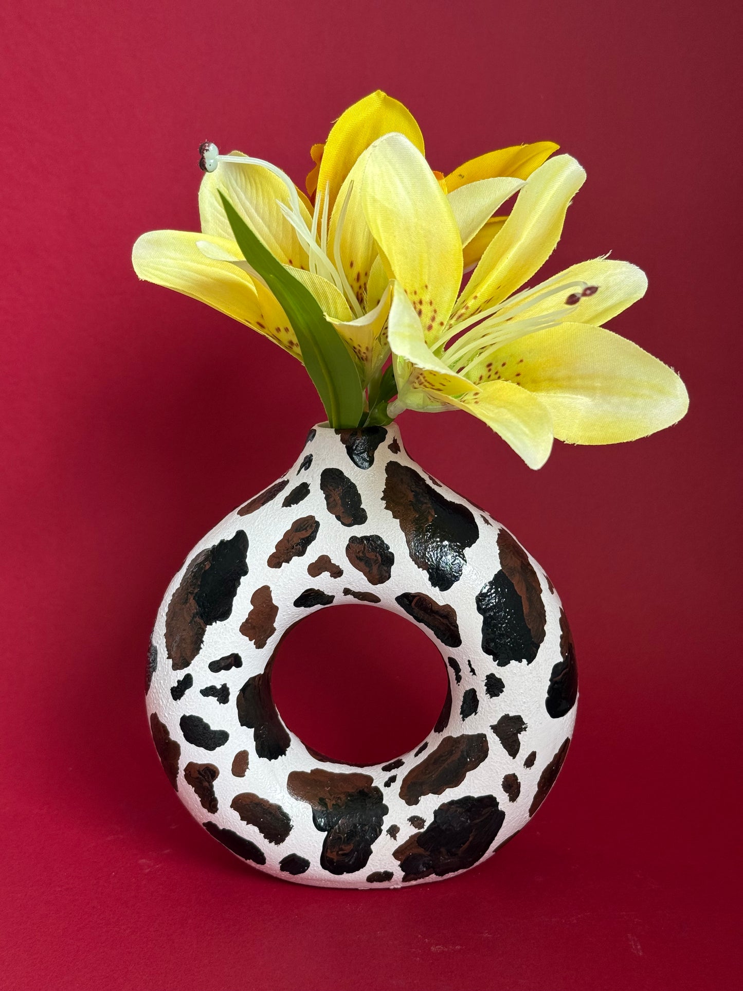 Cowgirl Print Ceramic Donut Vase