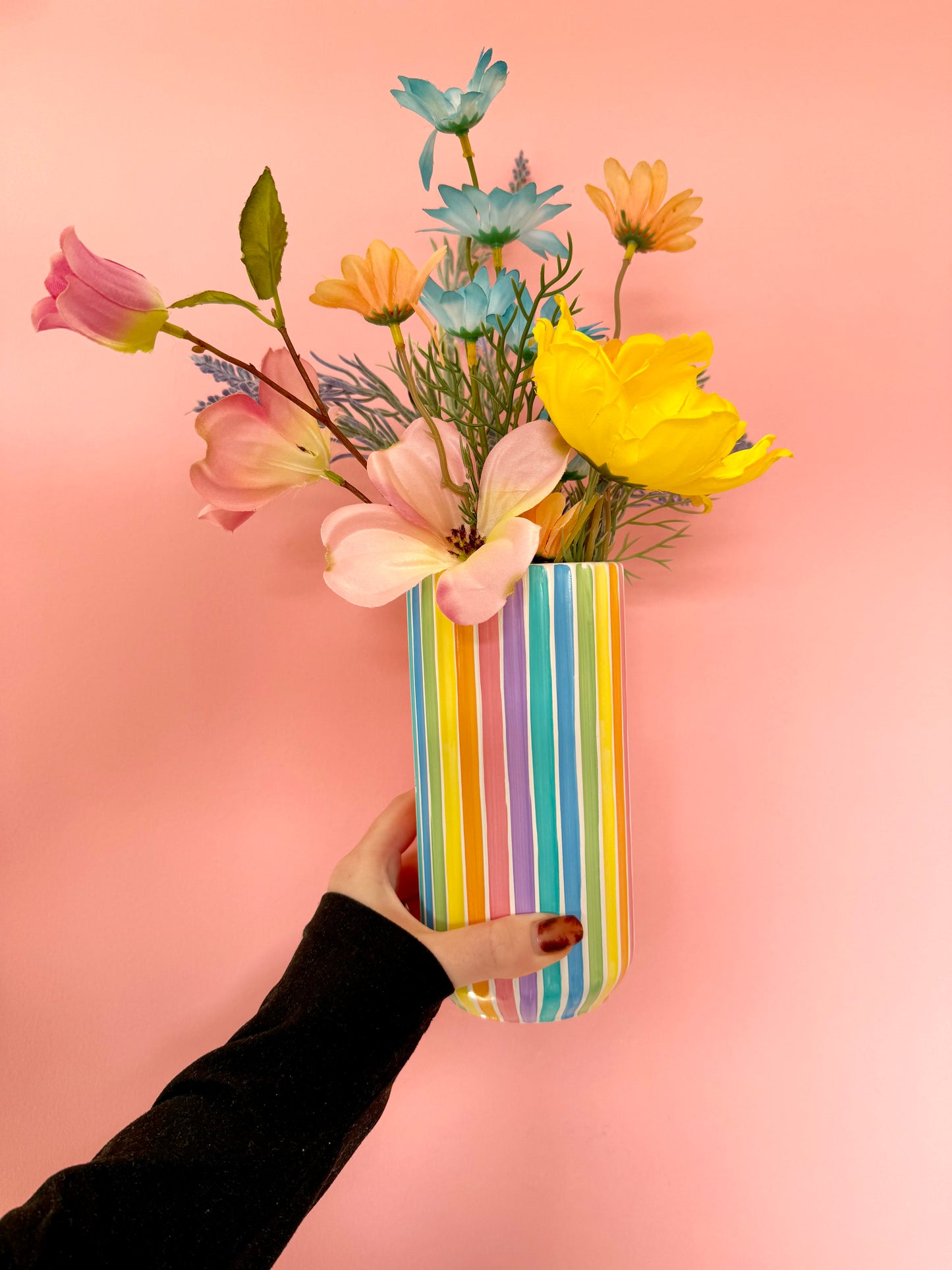 Rainbow Stripe Ceramic Vase Hand Painted