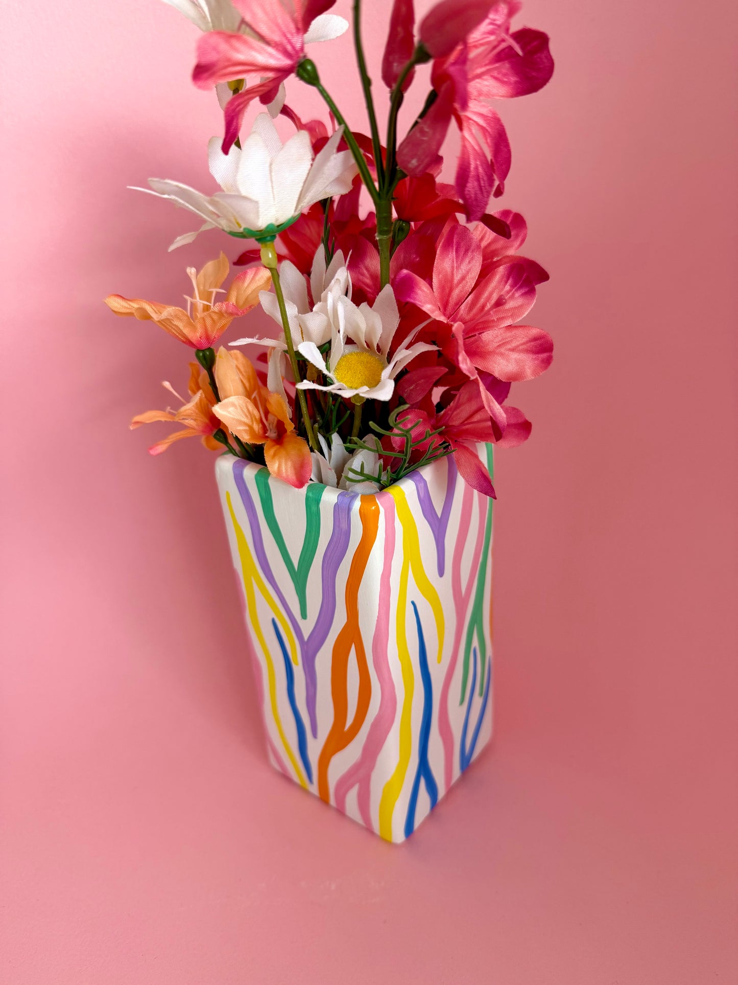 Rainbow Zebra Print Ceramic Vase Hand Painted