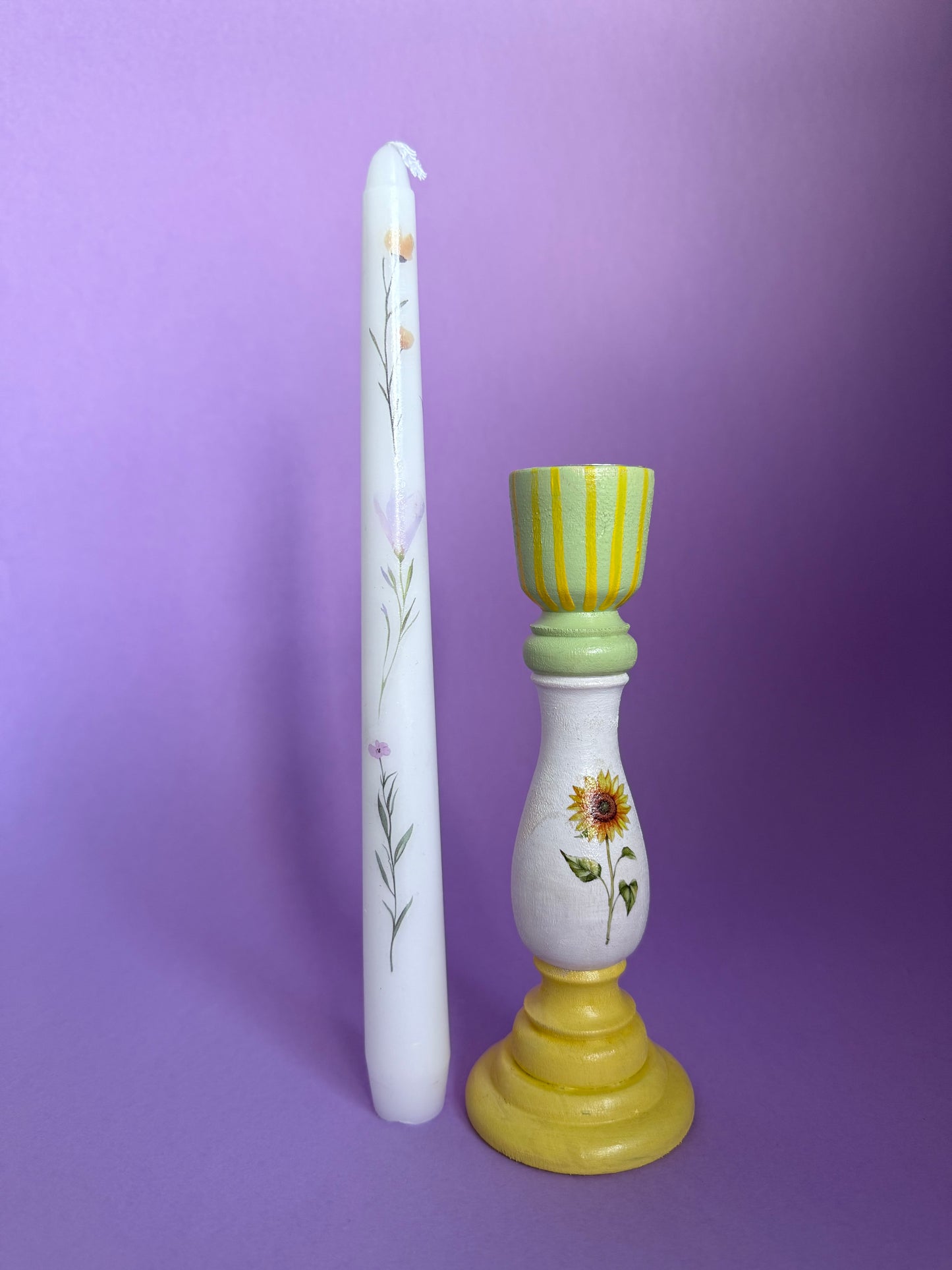 Flower Candlestick + Holder Set Yellow, Green, White