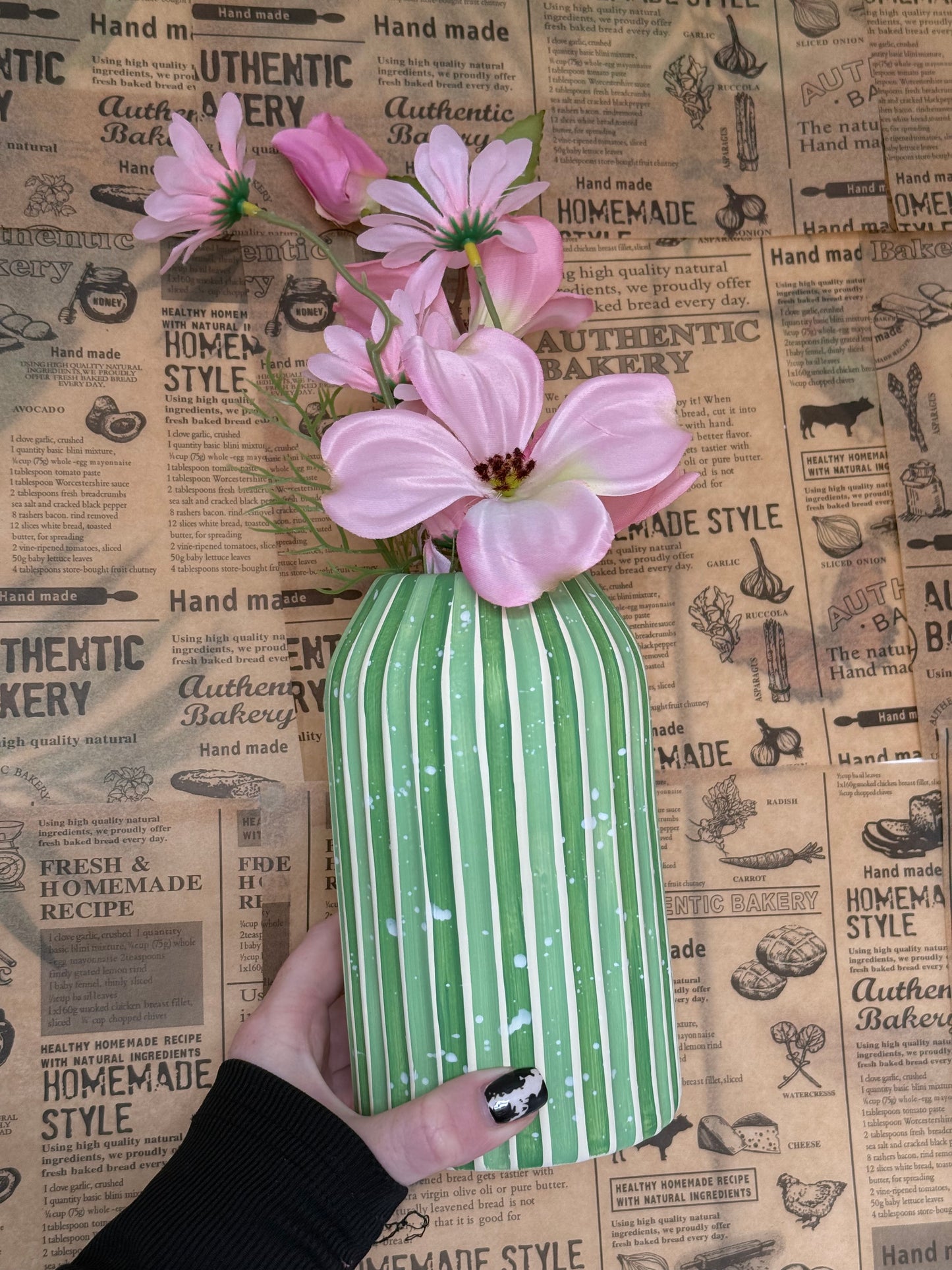 Matcha Stripe Ceramic Vase