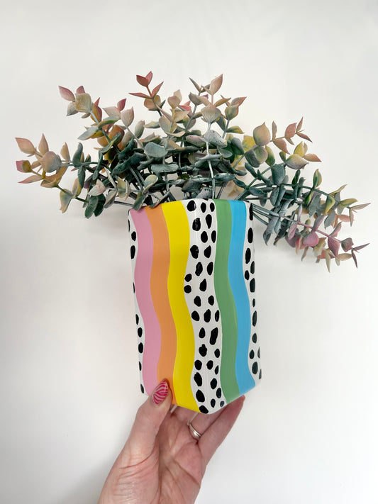 Rainbow Dalmation Wavy Vase