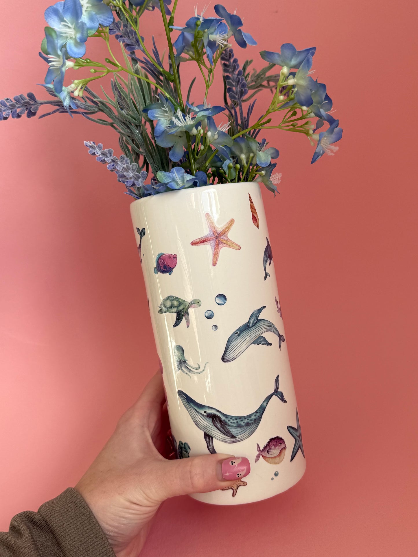 Sea Life Tall Ceramic Vase