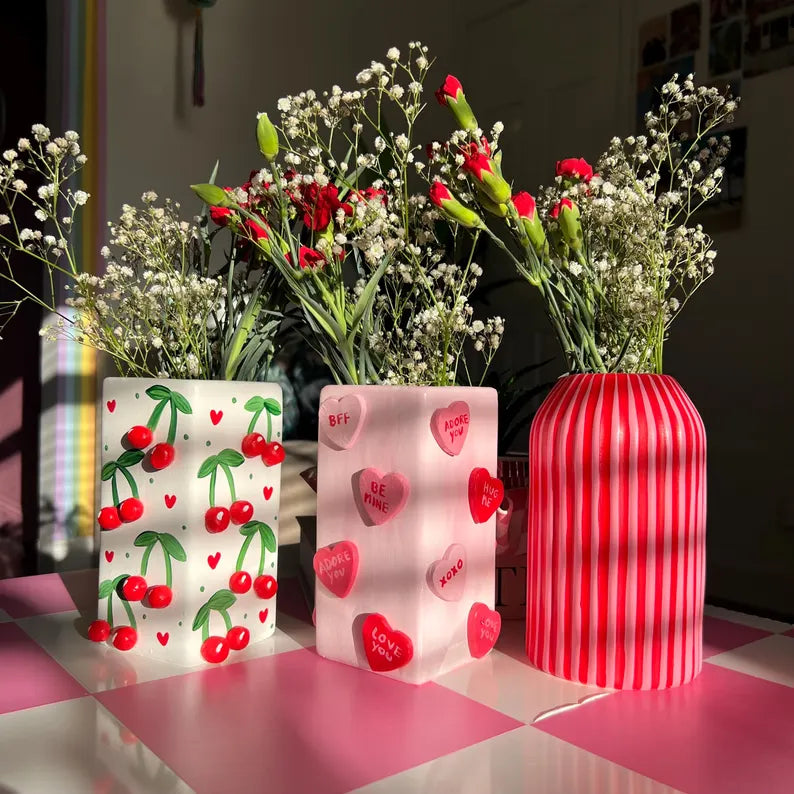 Candy Hearts Ceramic Vase Pastel Pink Best Friend Flowers Gift
