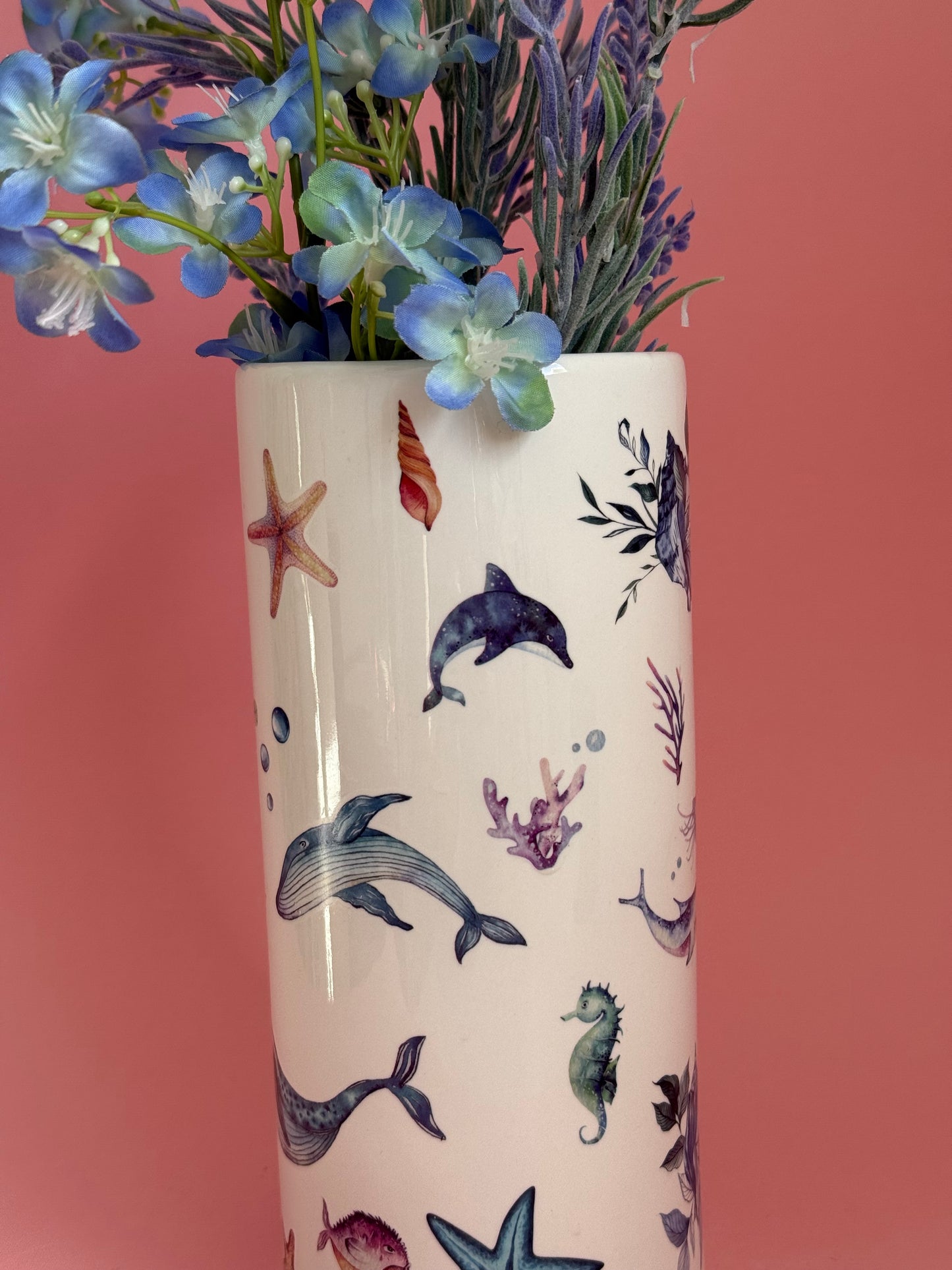 Sea Life Tall Ceramic Vase