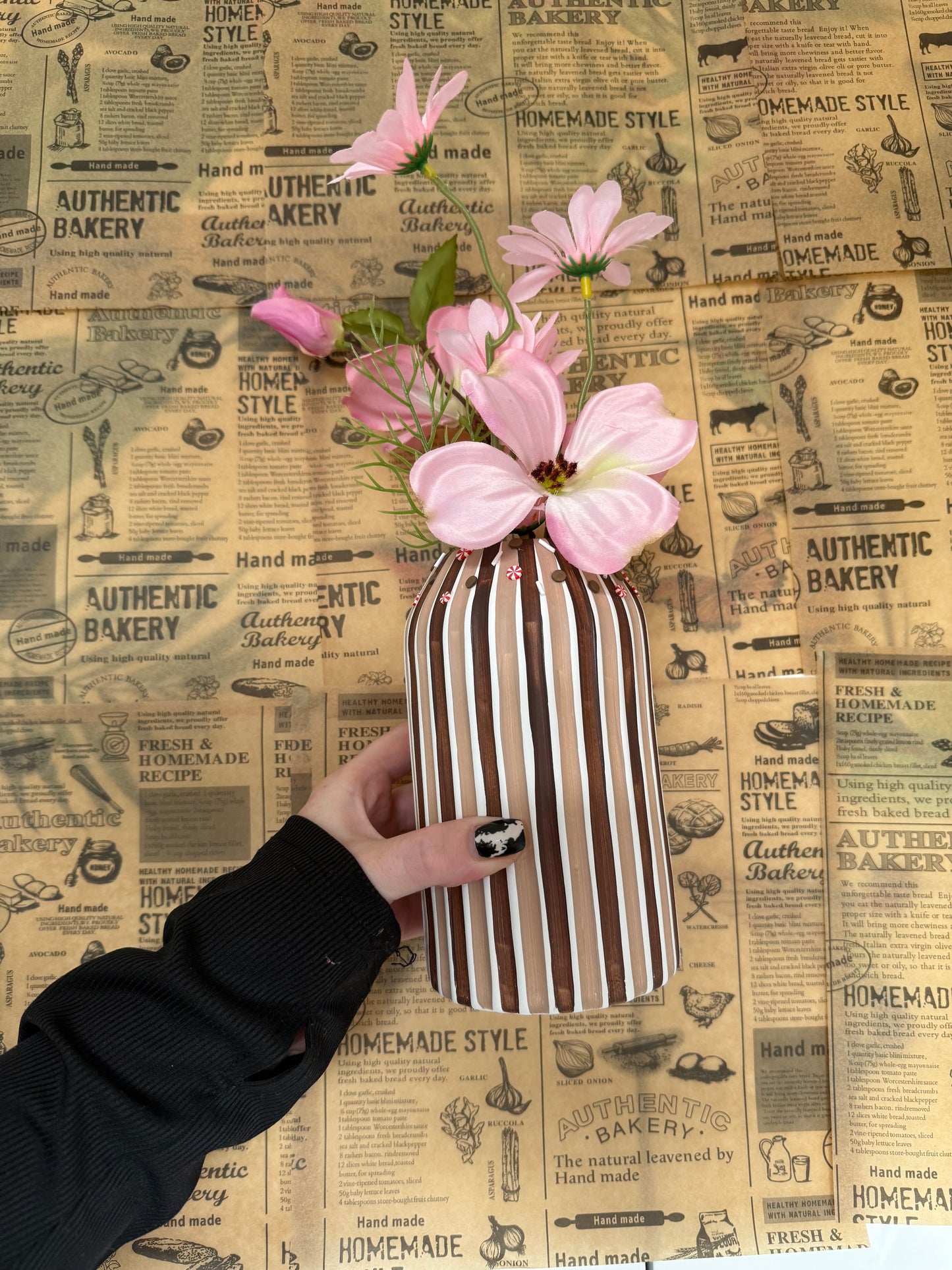 Hot Chocolate Stripe Ceramic Vase