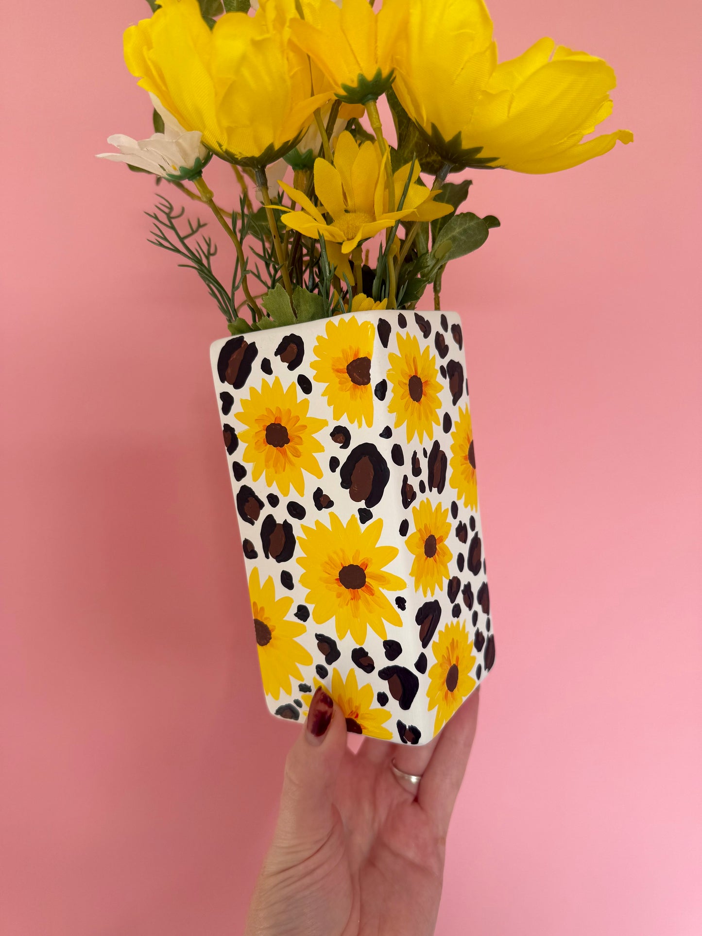 Sunflower Leopard Ceramic Vase