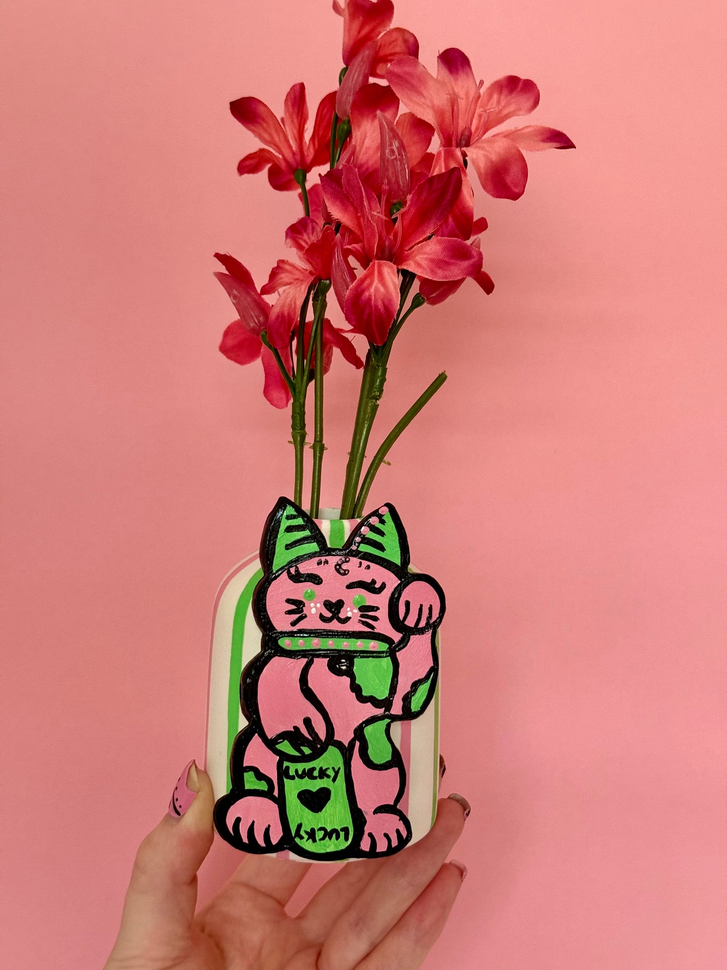 Lucky Cat Ceramic Bud Vase Maneki Neko