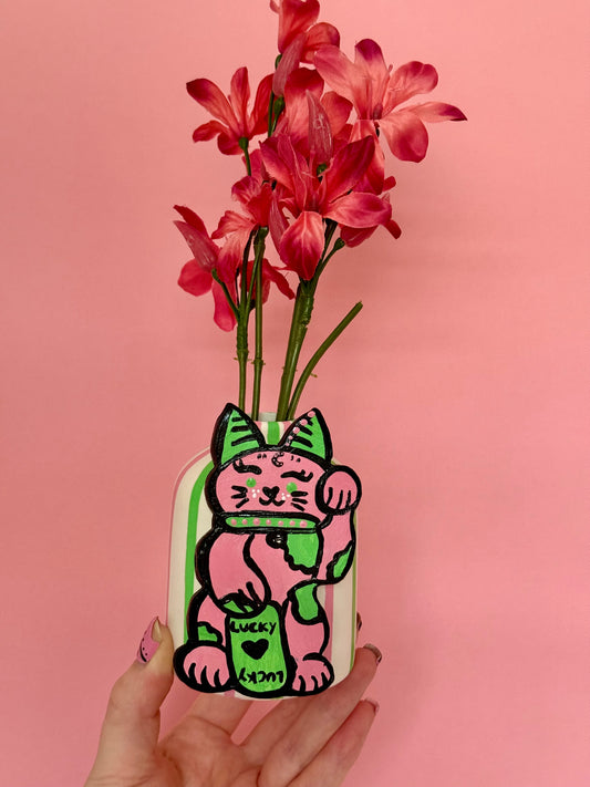 Lucky Cat Ceramic Bud Vase Maneki Neko
