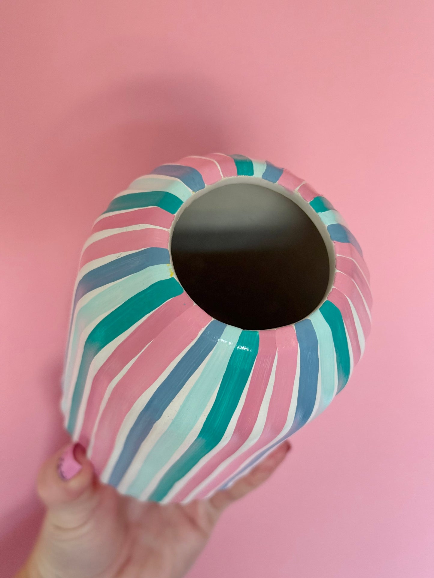 Candyfloss Stripe Ceramic Vase Hand Painted