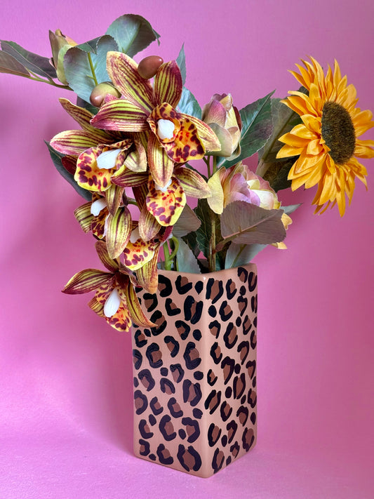 Hand Painted Leopard Print Ceramic Vase
