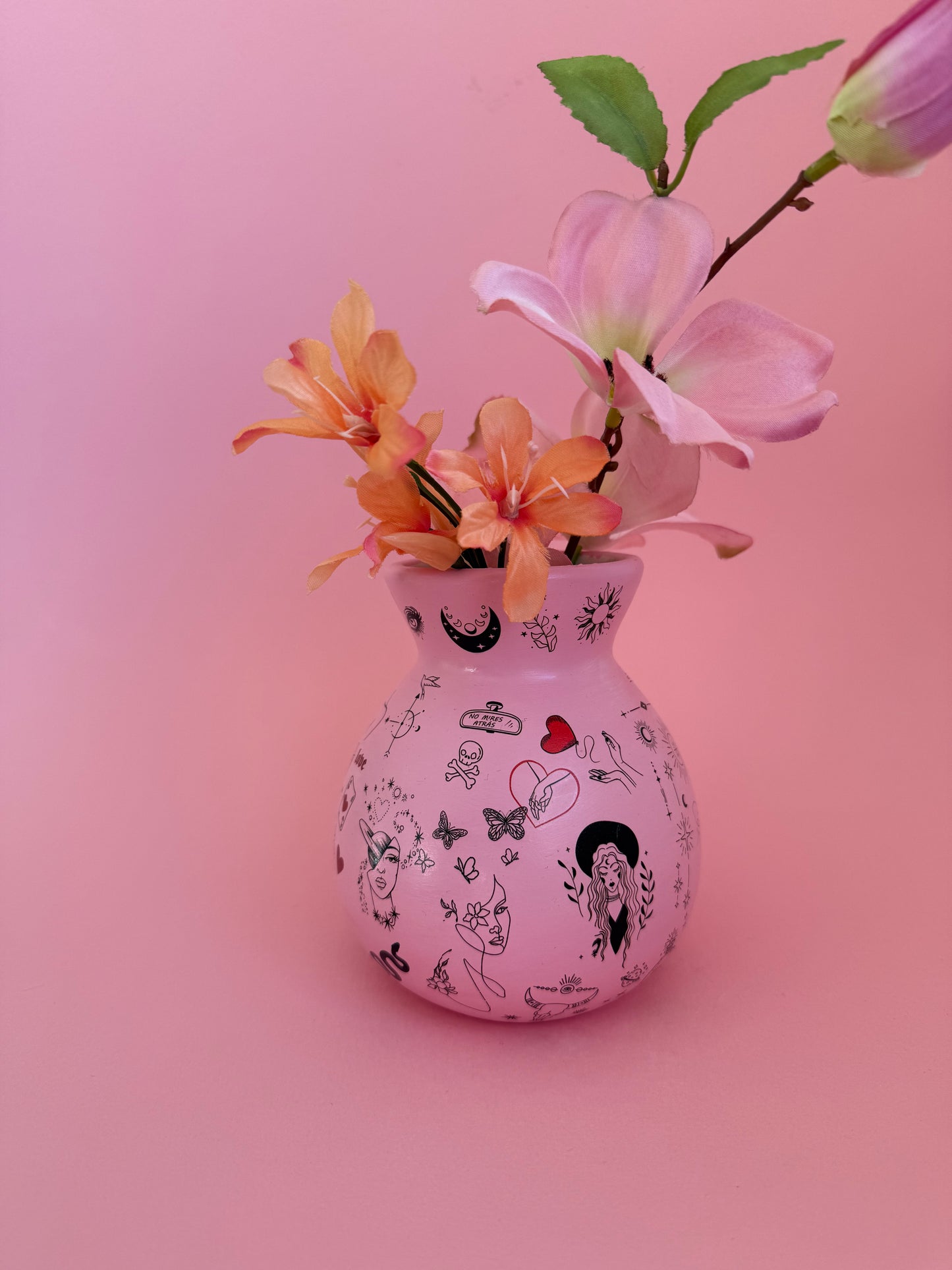 Pink & Black Tattoo Ceramic Vase
