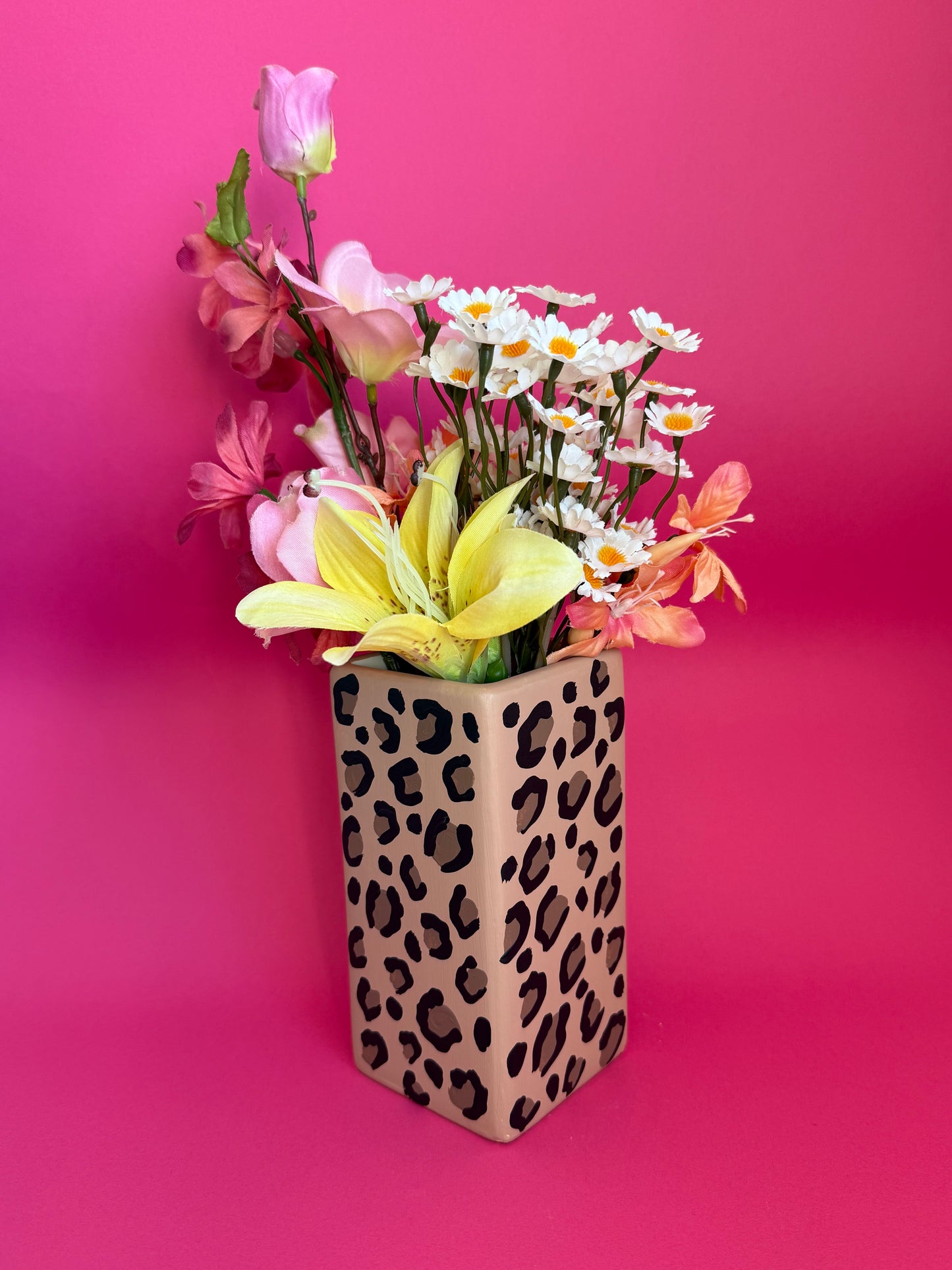 Hand Painted Leopard Print Ceramic Vase