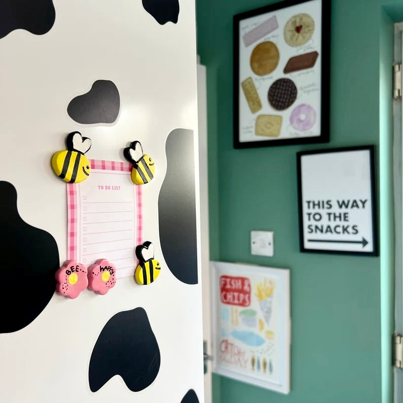 Bee Happy Magnets Set of 5 Fridge Magnets, Kitchen Decor, Locker Magnets Bee’s and Flowers