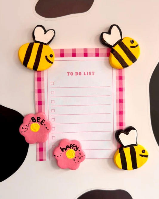Bee Happy Magnets Set of 5 Fridge Magnets, Kitchen Decor, Locker Magnets Bee’s and Flowers