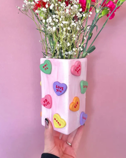 Candy Hearts Ceramic Vase Pastel Colourful Best Friend Flowers Gift