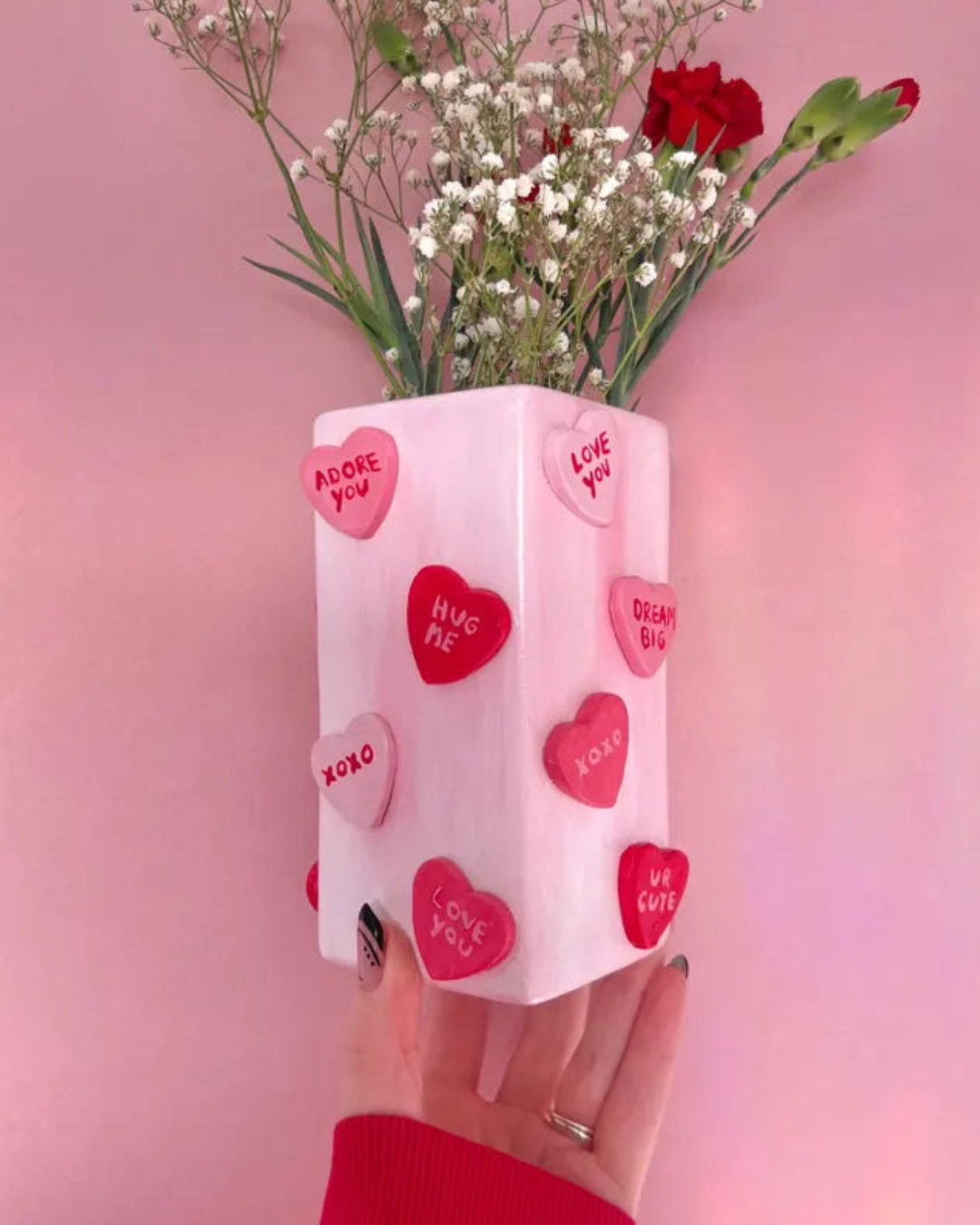 Candy Hearts Ceramic Vase Pastel Pink Best Friend Flowers Gift