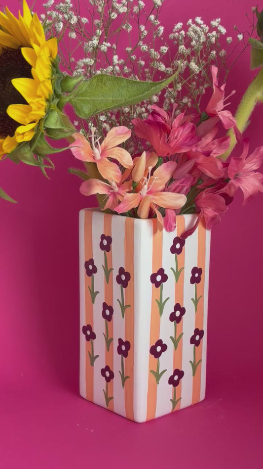 Peach & Purple Ditsy Flower Ceramic Vase