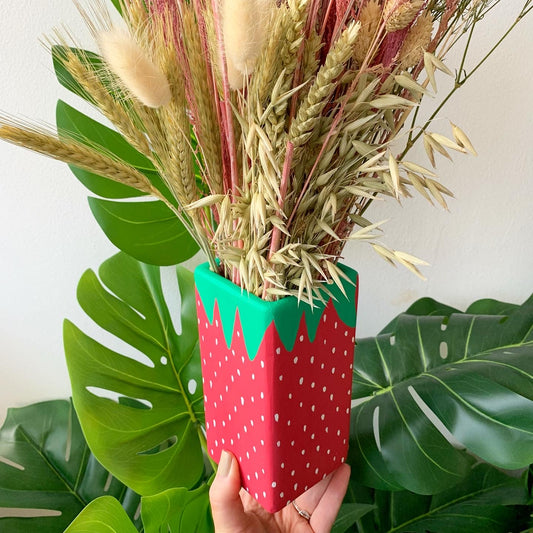 Hand Painted Strawberry Ceramic Flower Vase