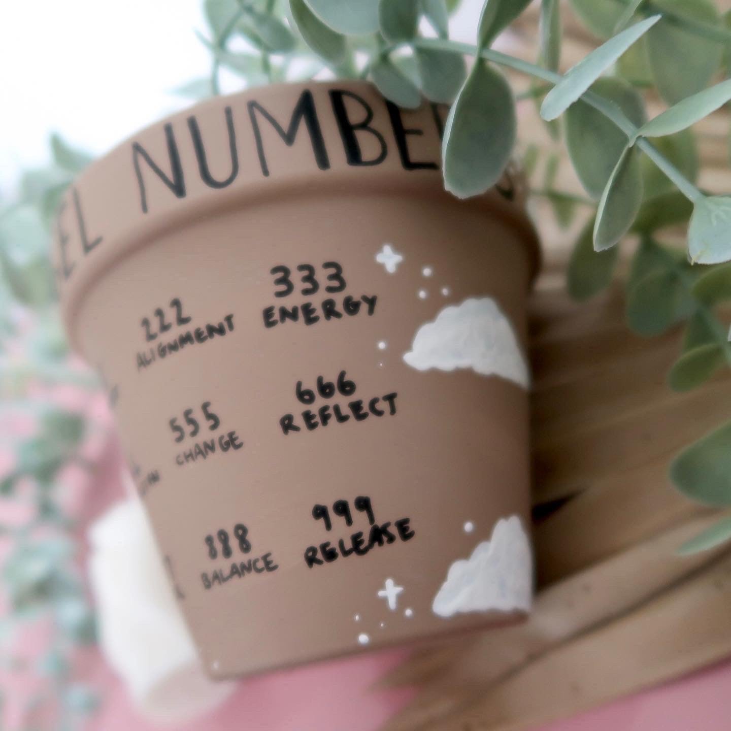 Hand Painted Angel Numbers Plant Pot Spiritual Universe Manifest