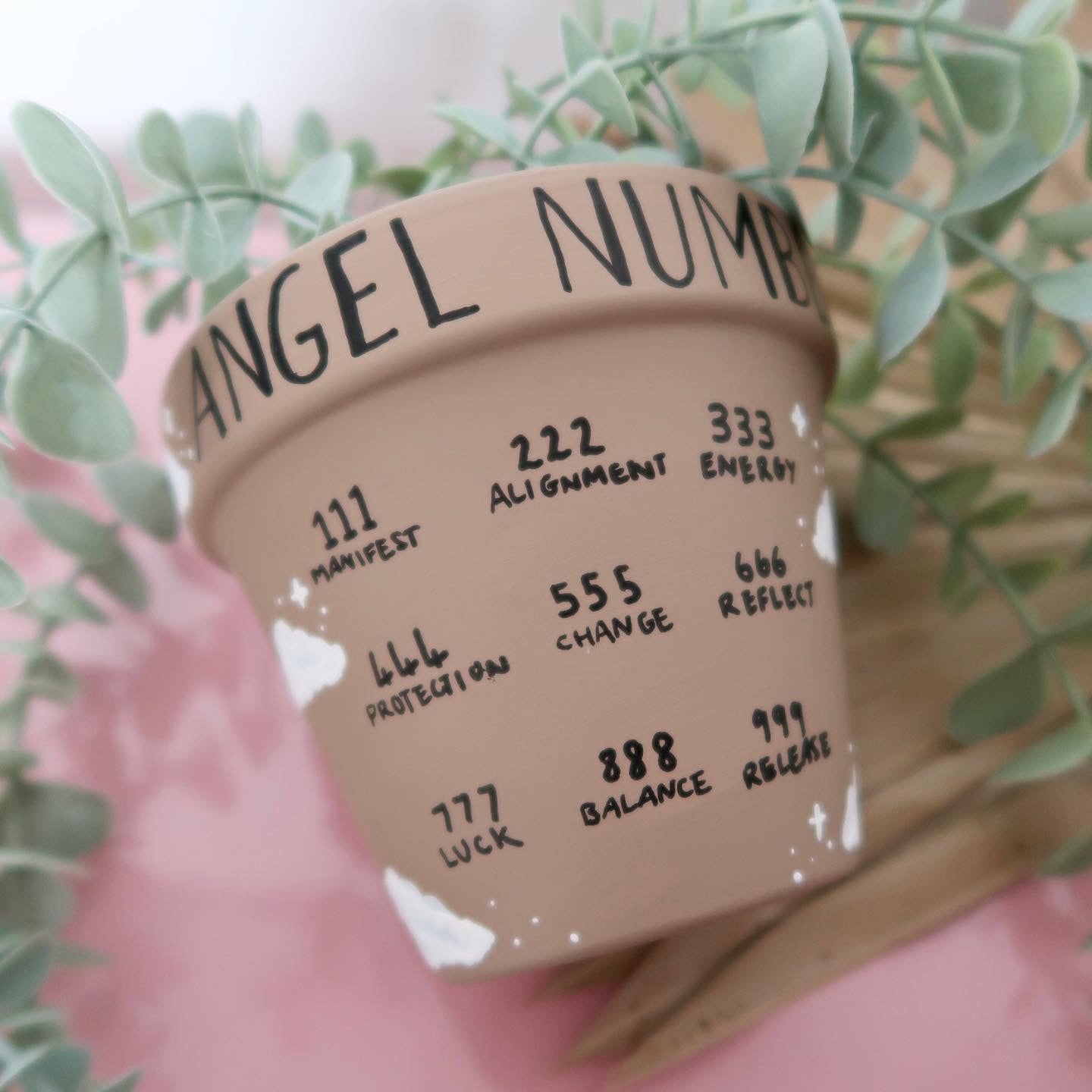 Hand Painted Angel Numbers Plant Pot Spiritual Universe Manifest