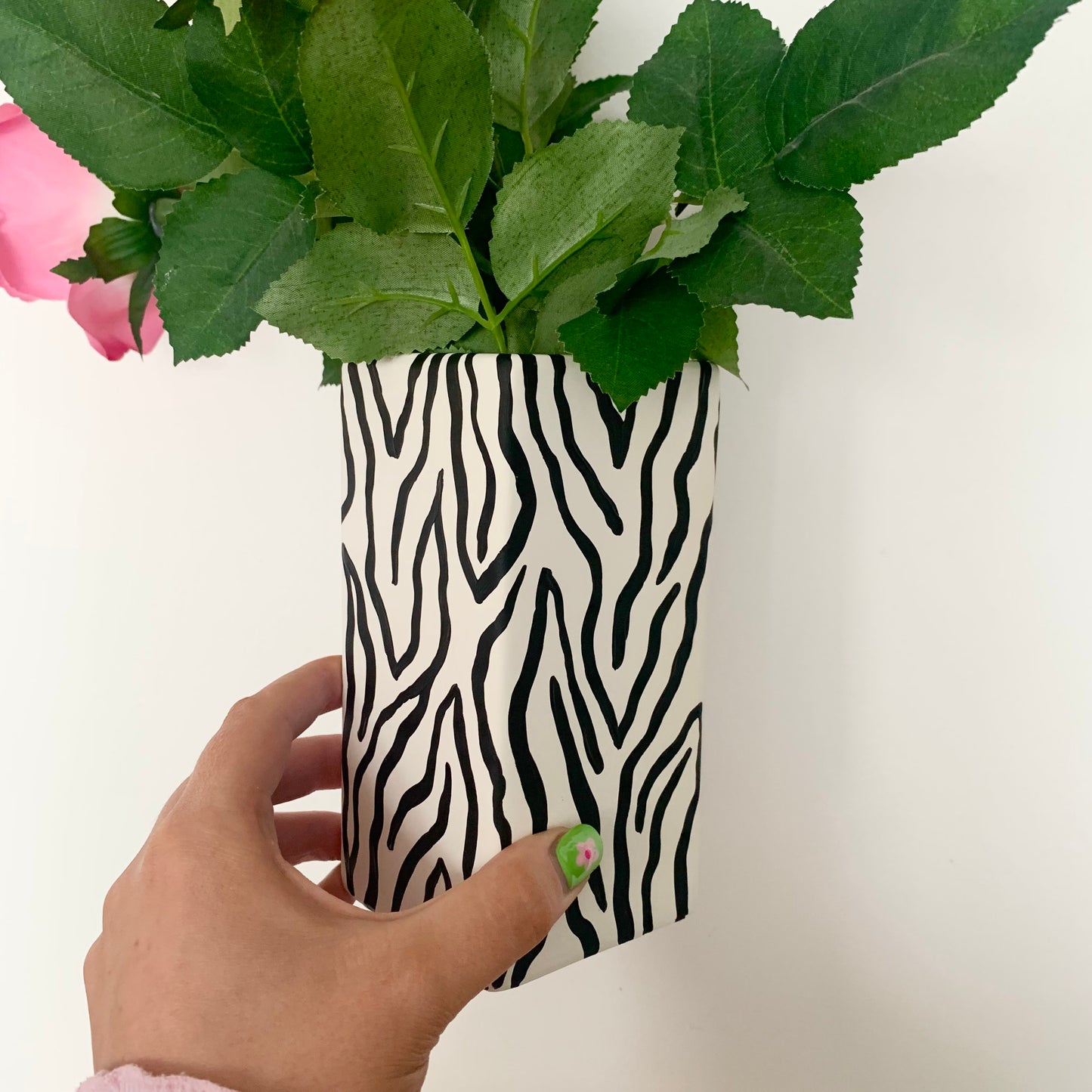 Hand Painted Black and White Zebra Print Ceramic Vase