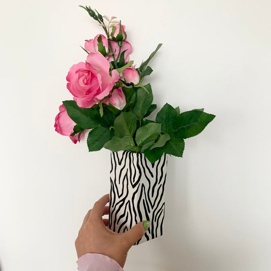 Hand Painted Black and White Zebra Print Ceramic Vase