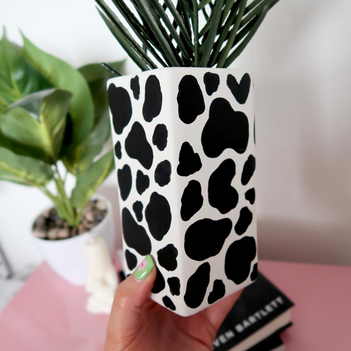 Hand Painted Cow Print Ceramic Flower Vase