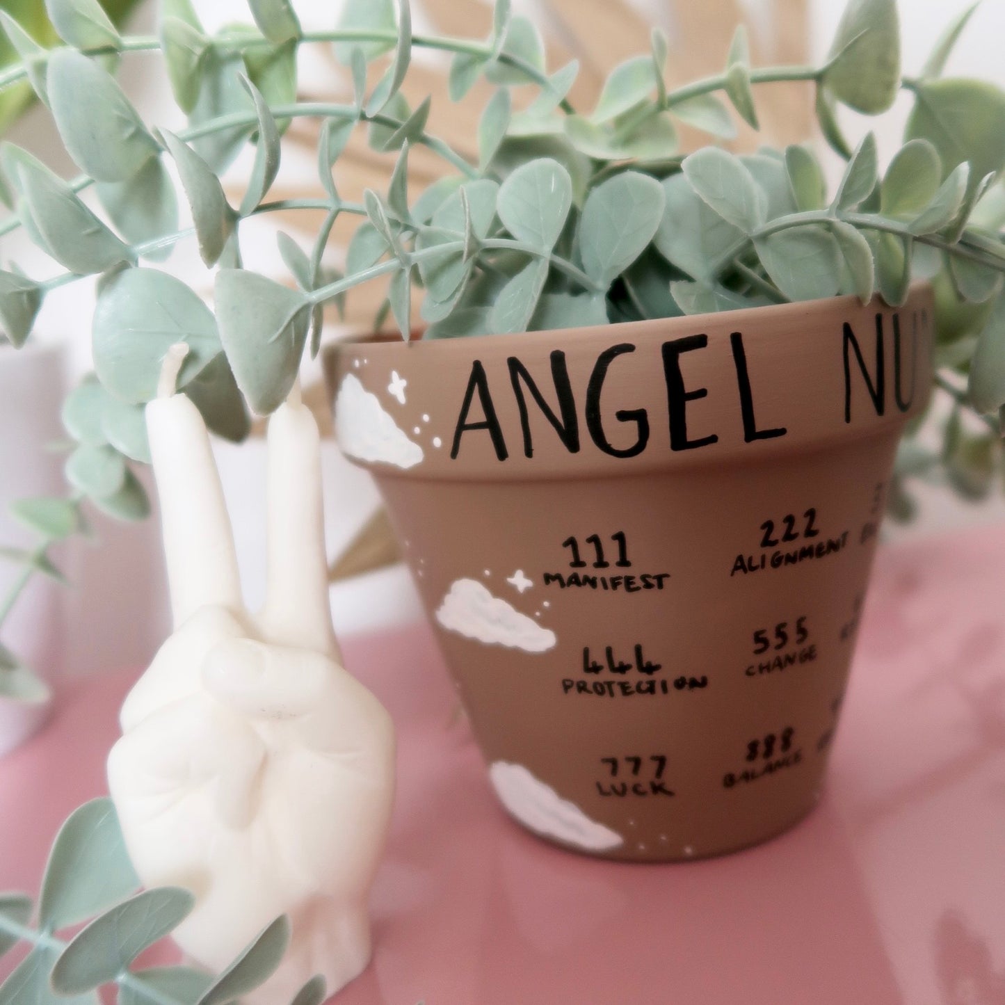 Hand Painted Angel Numbers Plant Pot Spiritual Universe Manifest