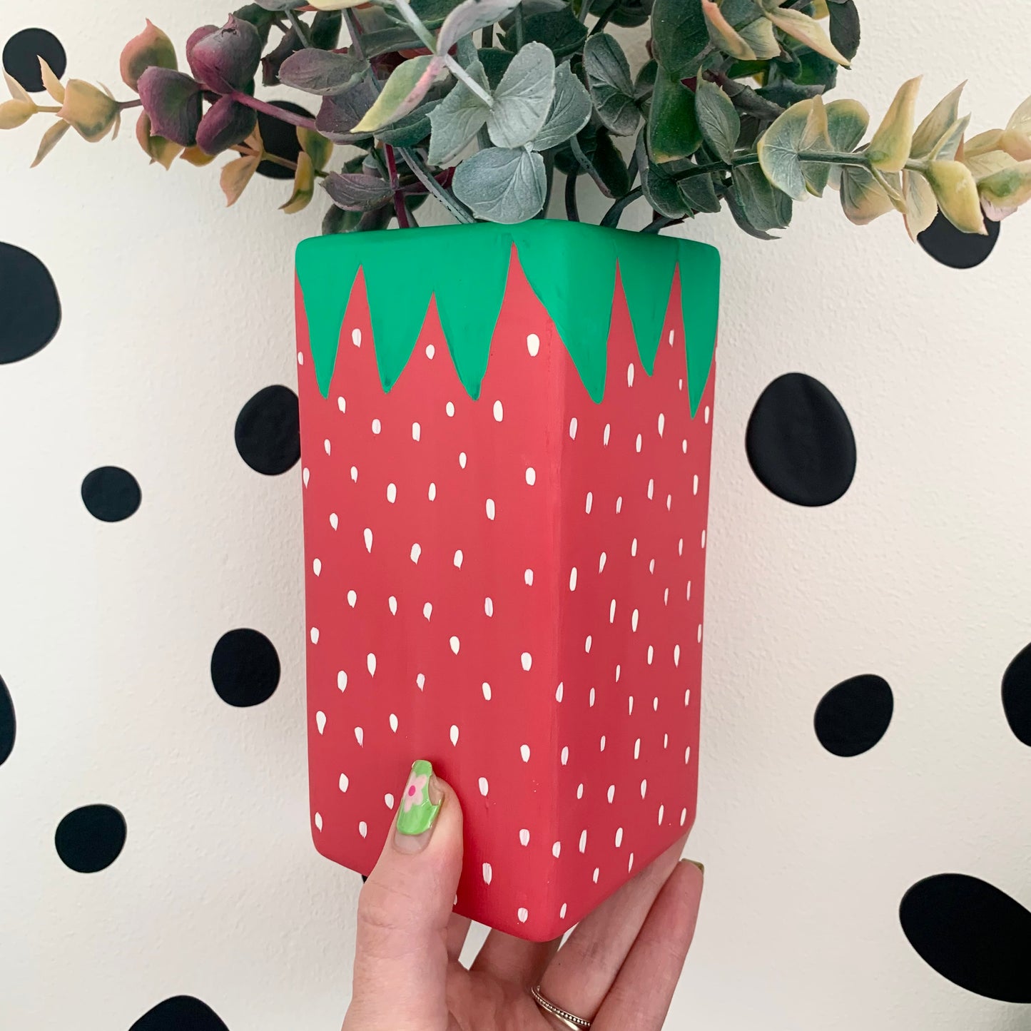 Hand Painted Strawberry Ceramic Flower Vase