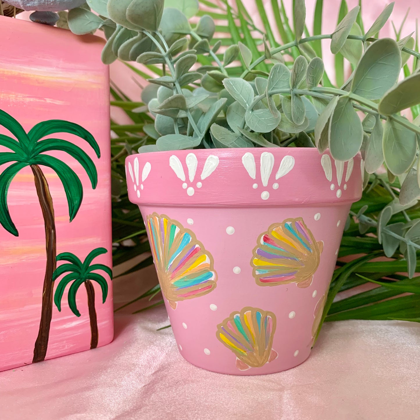 Hand Painted Pink Rainbow Shell Plant Pot