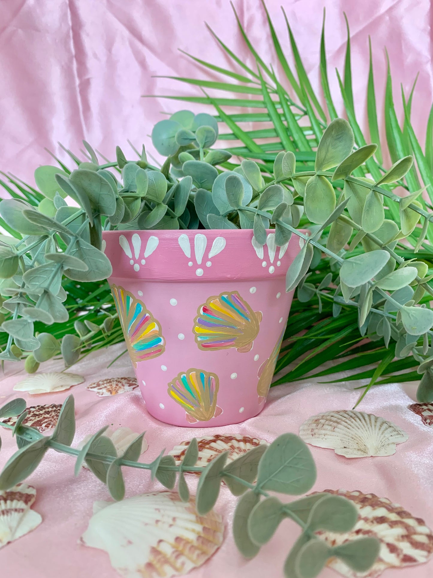 Hand Painted Pink Rainbow Shell Plant Pot