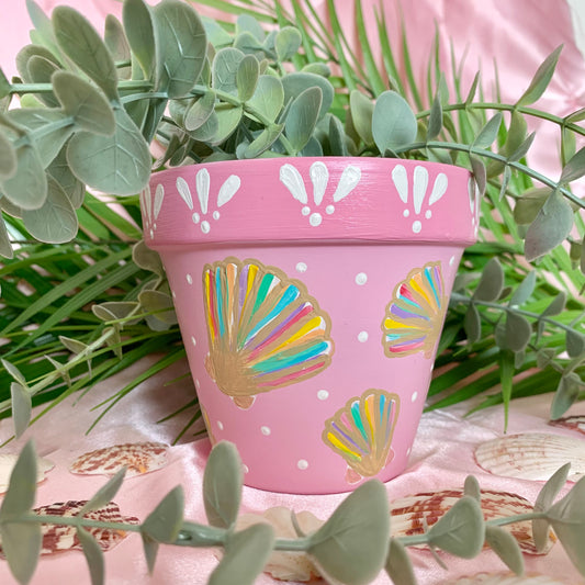 Hand Painted Pink Rainbow Shell Plant Pot
