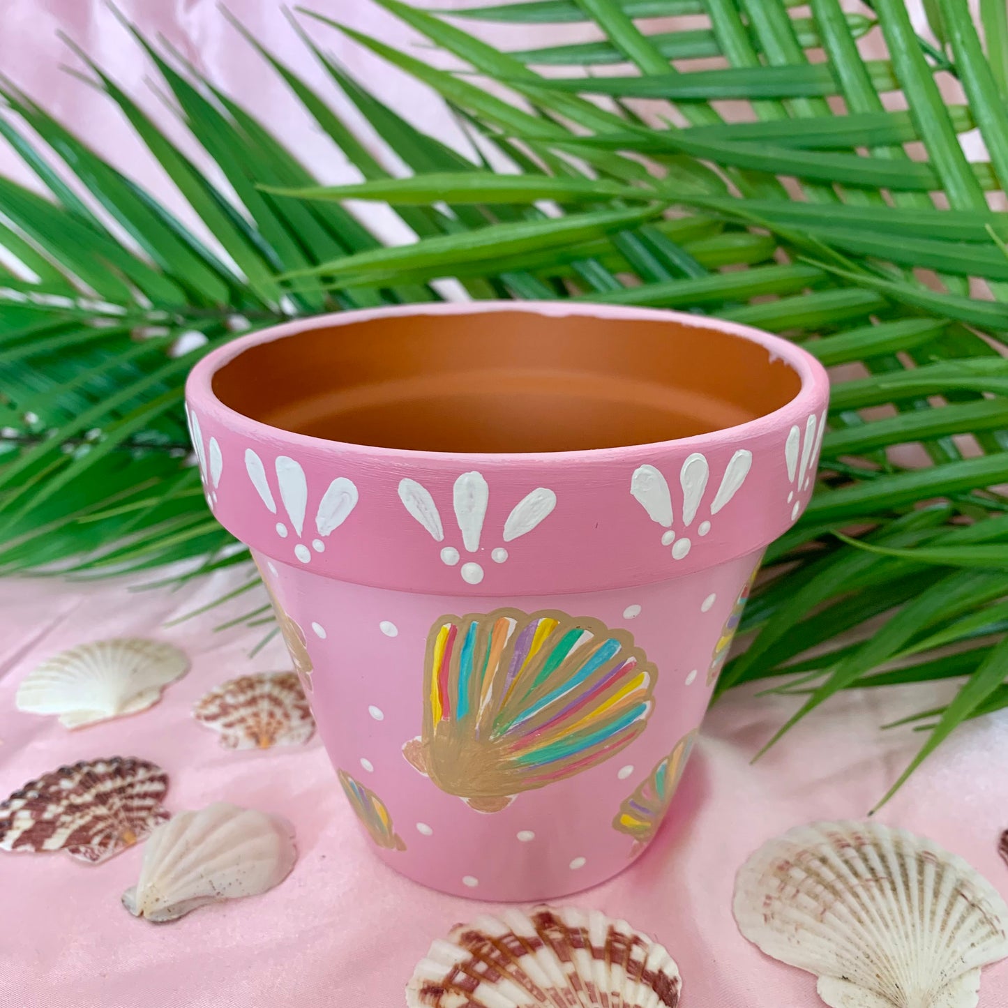 Hand Painted Pink Rainbow Shell Plant Pot