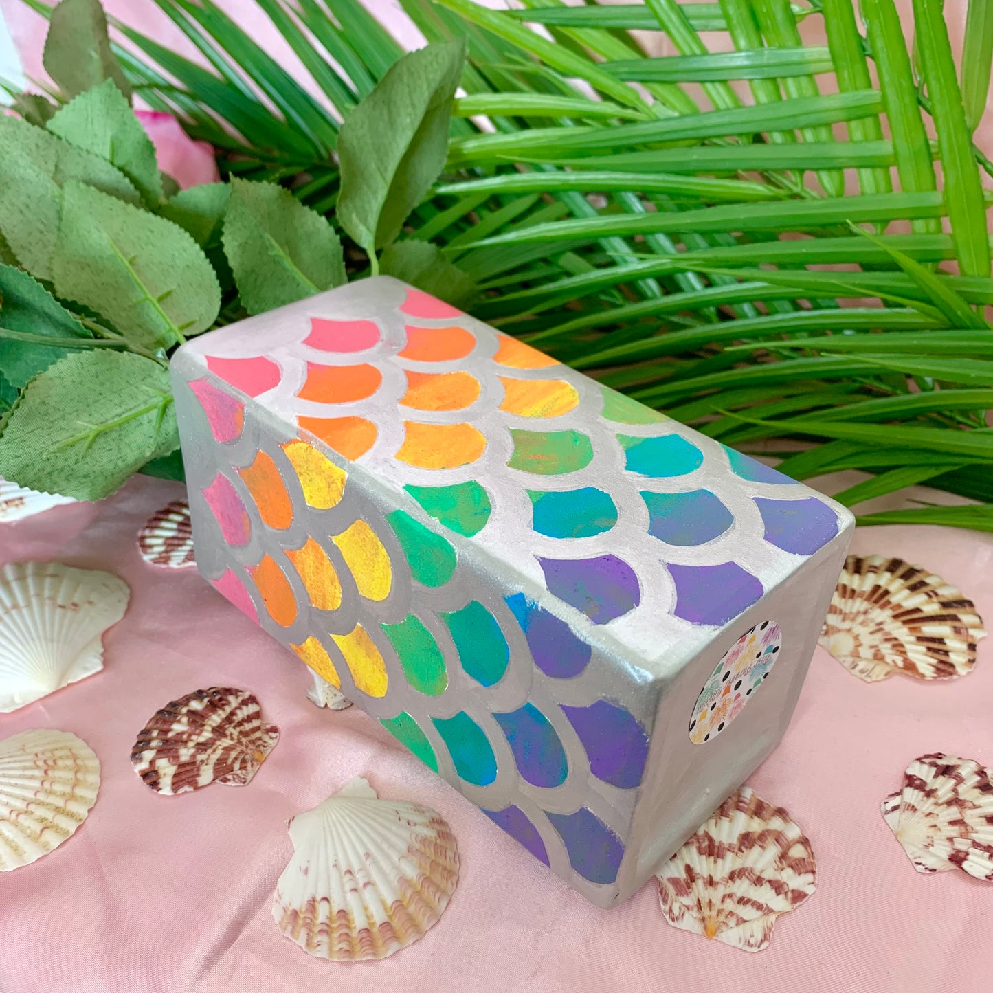 Hand Painted Metallic Mermaid Scale Ceramic Flower Vase RAINBOW